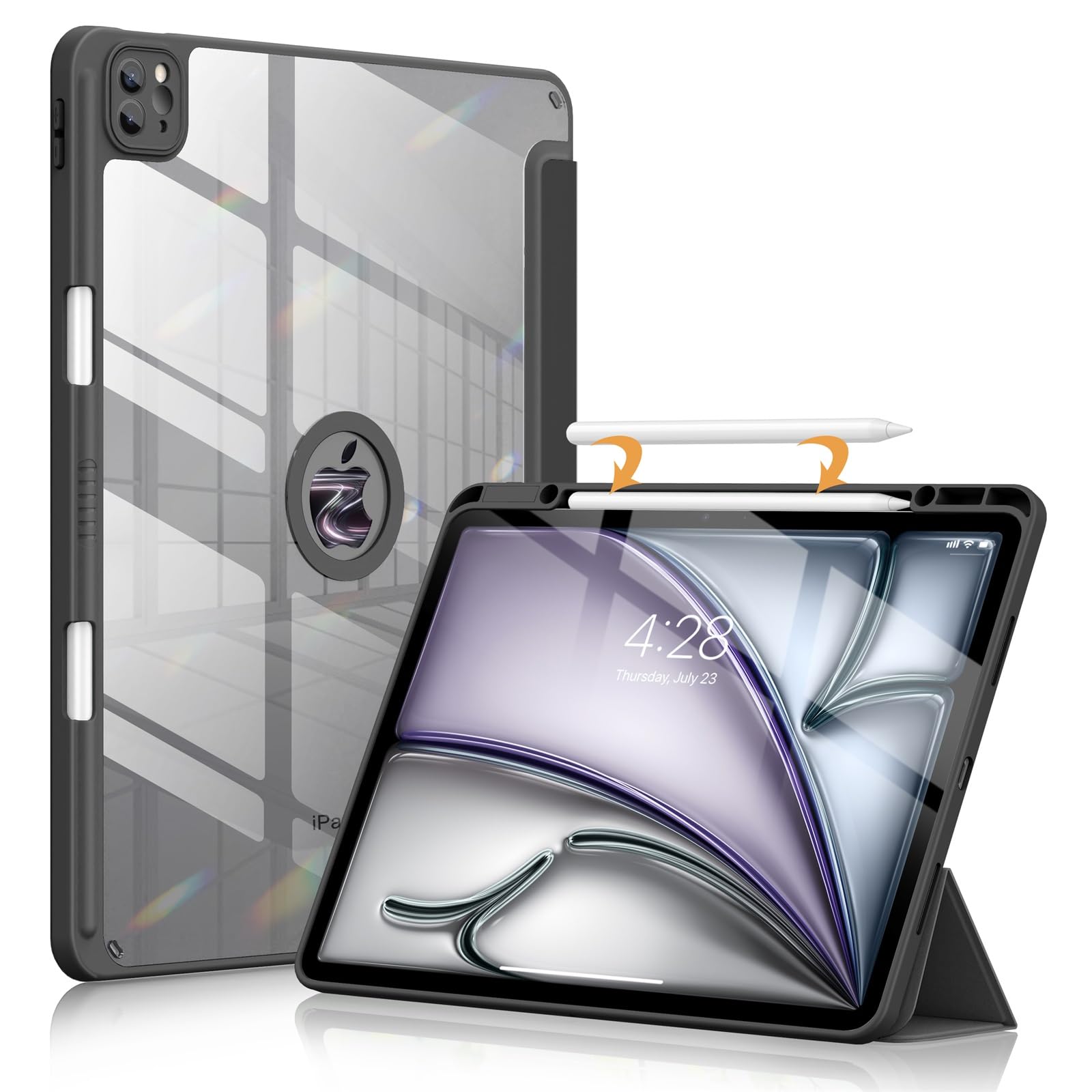 Soke Case For Ipad Air 13 M2 2024/Pro 12.9 (6Th/5Th/4Th Generation, 2022/2021/2020)   Pencil Holder+Auto Sleep/Wake+Camera Protection, Shockproof Back Cover For Ipad Pro 12.9 Inch, Black