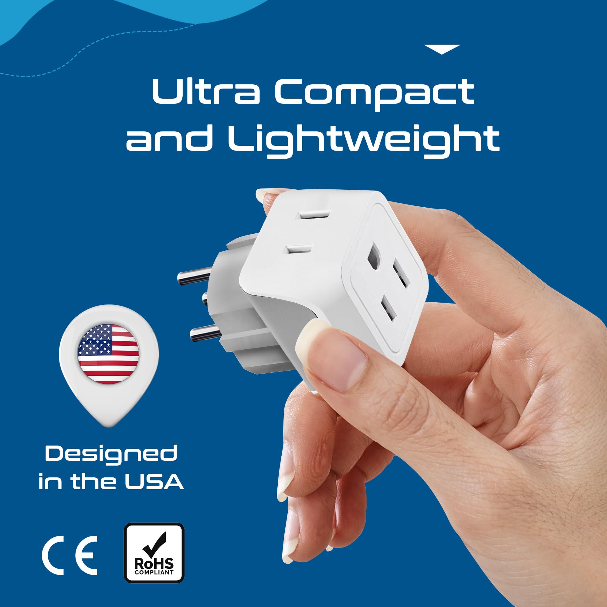 Ceptics Israel Plug Adapter   2 In 1 Type H Adapter, Us To Jersusalem Plug Adapter   Israel, Palestine Travel Adapter Plug,   Dual Usa Inputs, Ce, Rohs   3 Pack