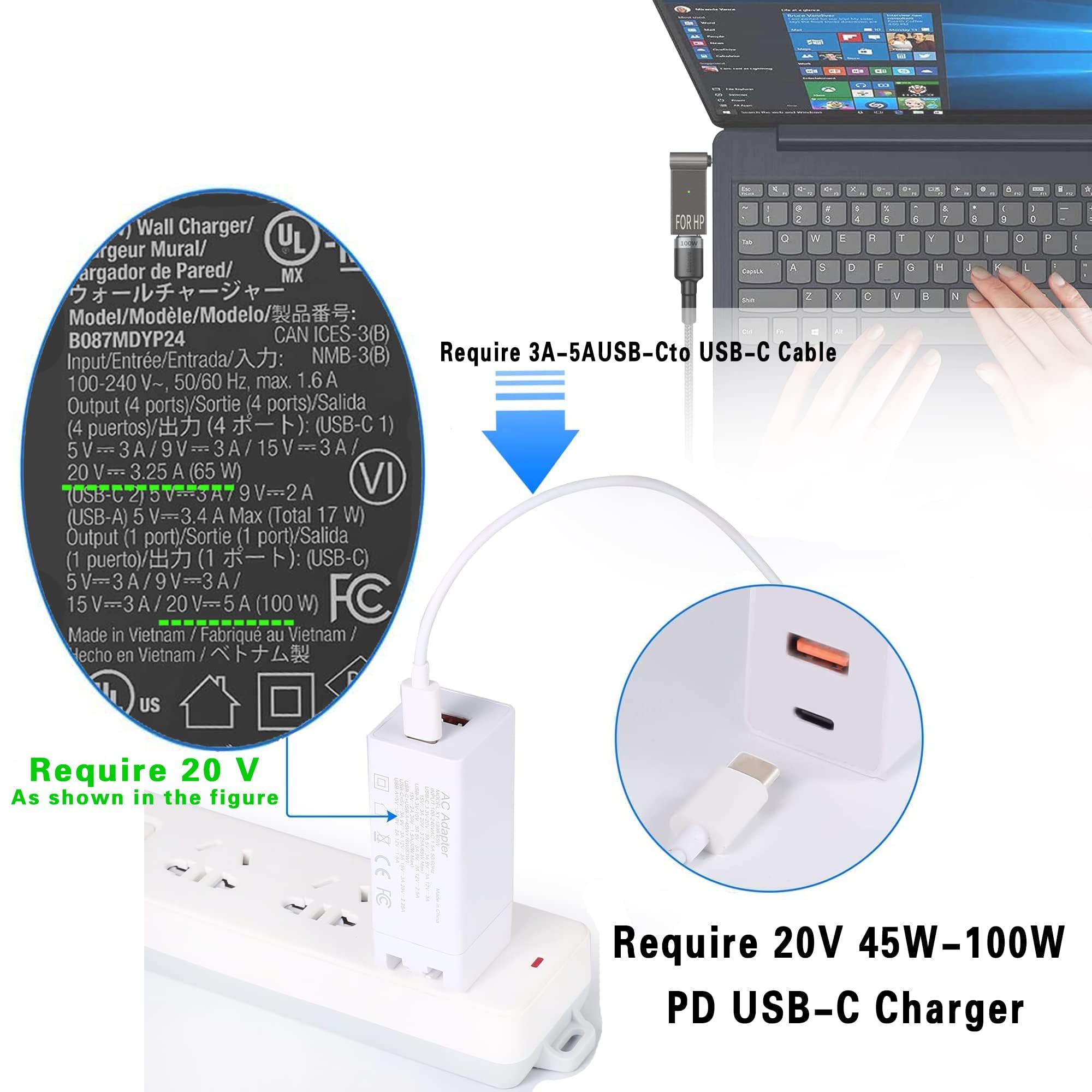 Usb C To Slim Tip Laptop Charging Cable Adapter Male Type C To Square Converter For Thinkpad 100W Pd Power Supply Extension Cord