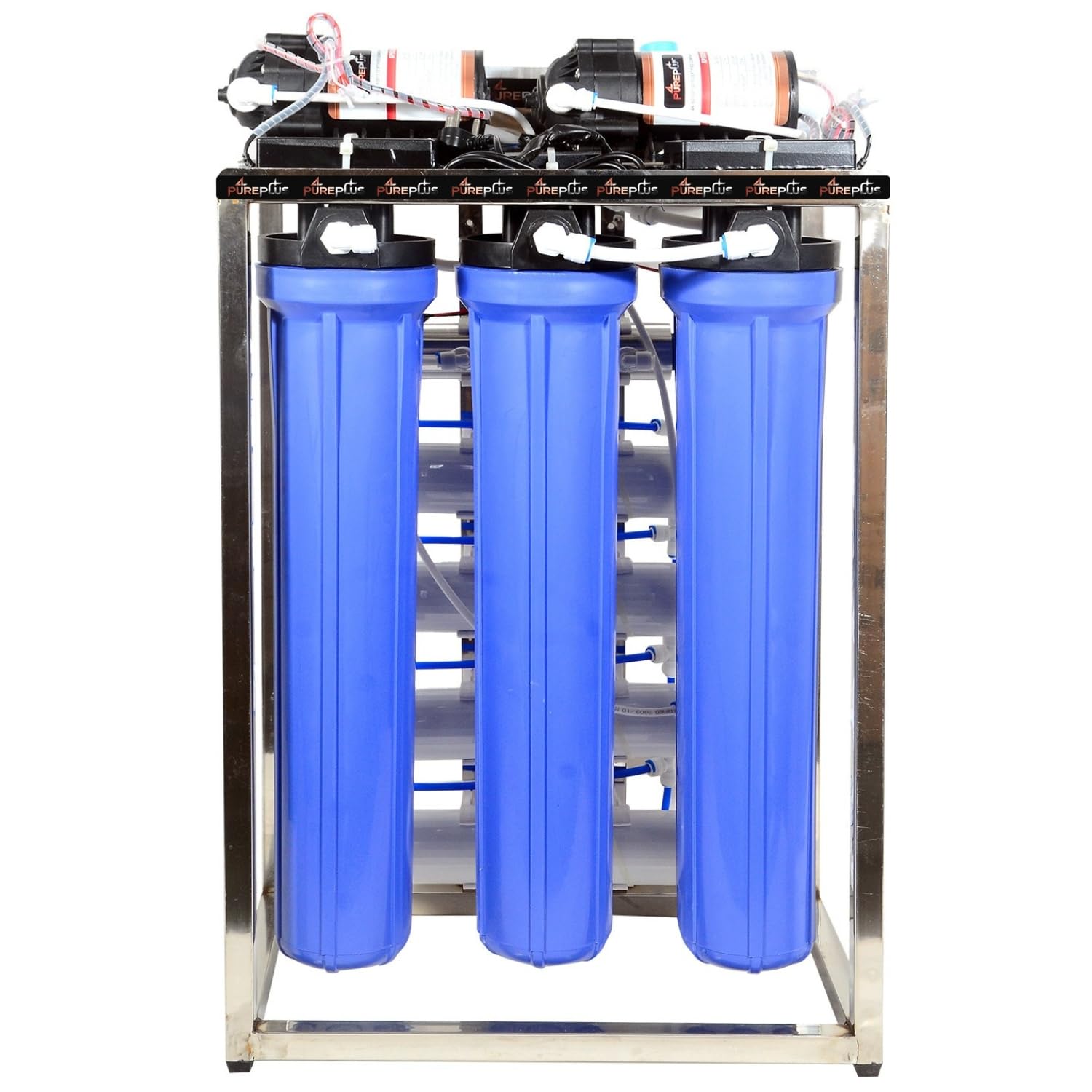 Pureplus 50 Lph Commercial Ro + Uv Water Purifier Plant With Tds Adjuster 50 Litre Blue Stainless Steel Full Automatic With Tds