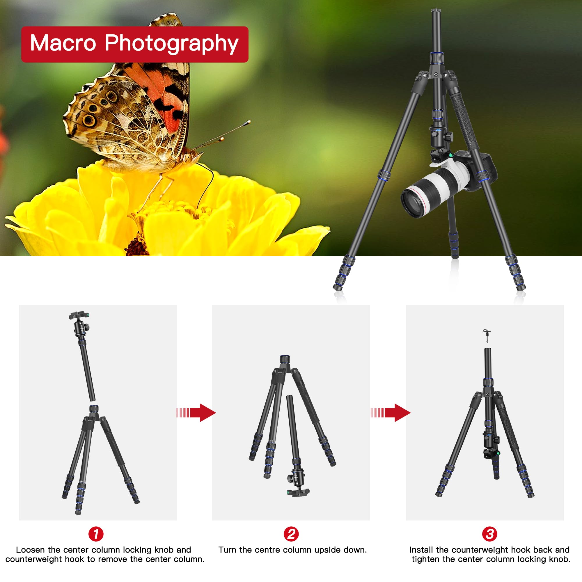 Camera Tripod, Manbily 74' Aluminum Travel Tripod Monopod Stand For Camera Dslr Phone, 360� Ball Head W Handle And Extra 1/4' Qr Plate, Payload 17.6Lbs, Compatible With Canon Nikon Sony