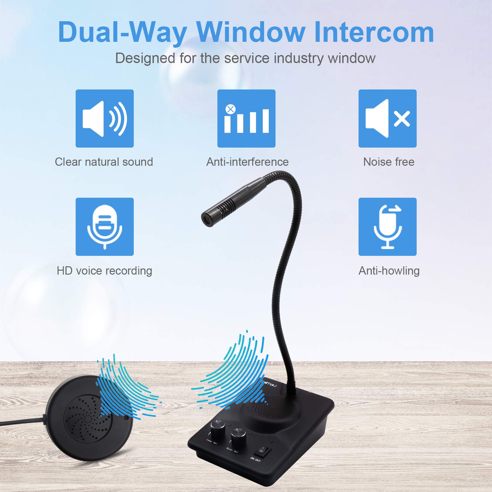 Calltou Window Speaker Intercom System Intercoms 2 Way Anti Interference Intercommunication Microphone Counter Intercoms For Business, Bank, Office, Hospital, Store, Station, School, Counter, Home