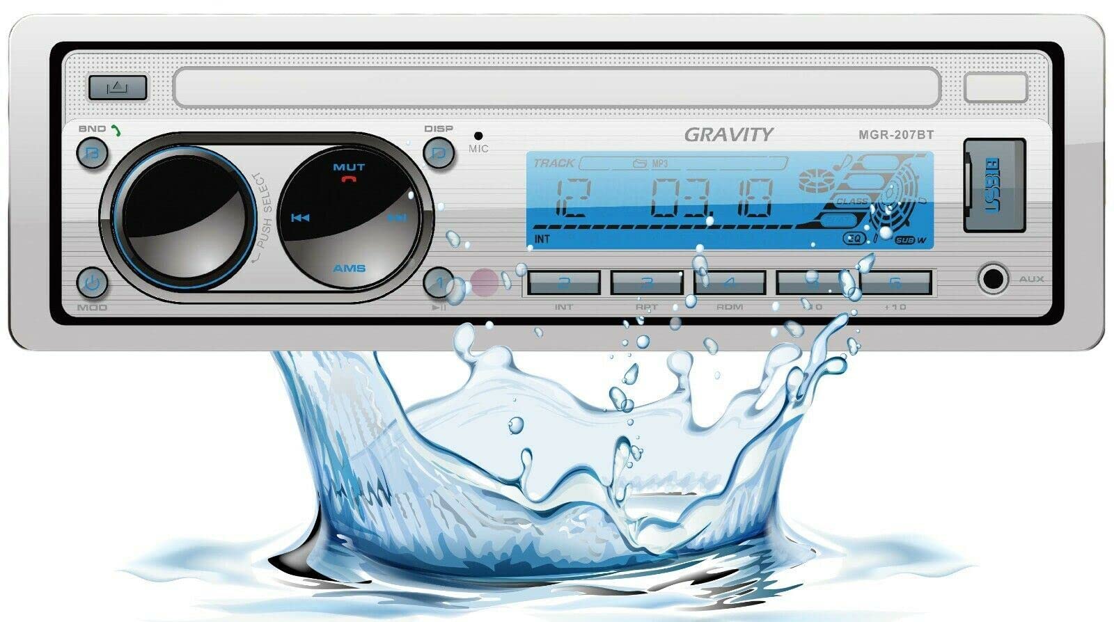 Gravity Mgr 207Bt 200W A2Dp True Marine Stereo Am Fm Radio Media Player Receiver With Bluetooth For Boat, Atv, Rv, Car, Motorcycle