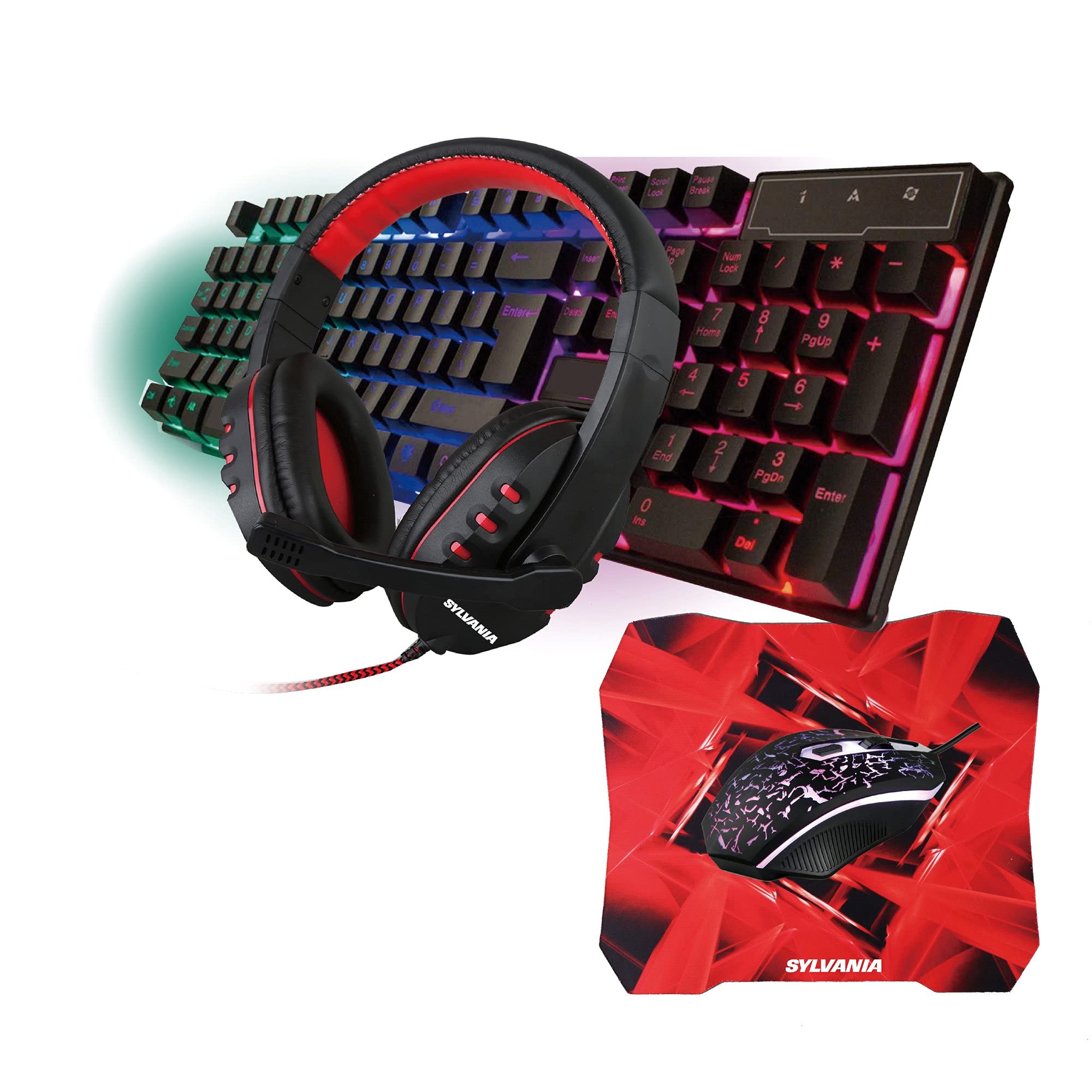 Sylvania Sgks100 4 In 1 Gaming Set With Keyboard, Mouse, Headset, And Mouse Pad For Windows Pcs