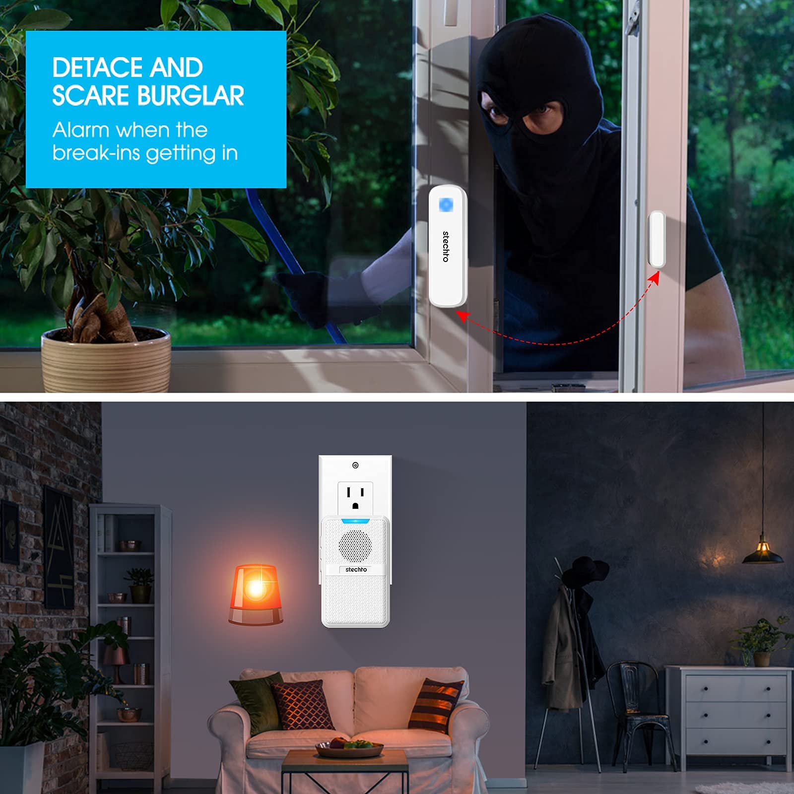 Door Chime, Wireless 600Ft Range 5 Levels Adjustable Volume Magnetic Door Open Contact Sensor With 62 Chimes Mute Mode Door Bell