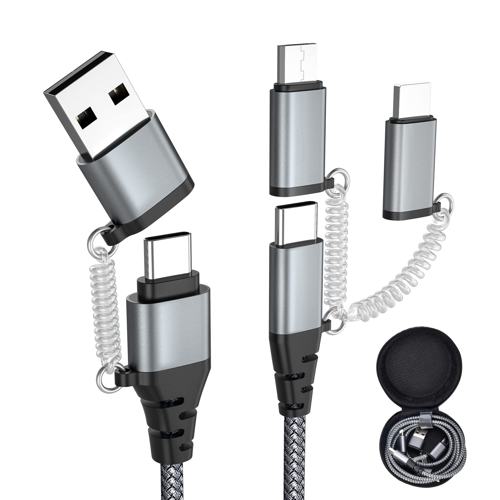 Usb C Multi Fast Charging Cable Pd 60W 3A Data Sync Nylon Braided Cord Usb A/C To Type C/Micro/Iphone Adapter Qc Fast Charging Compatible With Iphone Laptop Tablet Phone Galaxy Huawei Htc Lg Etc