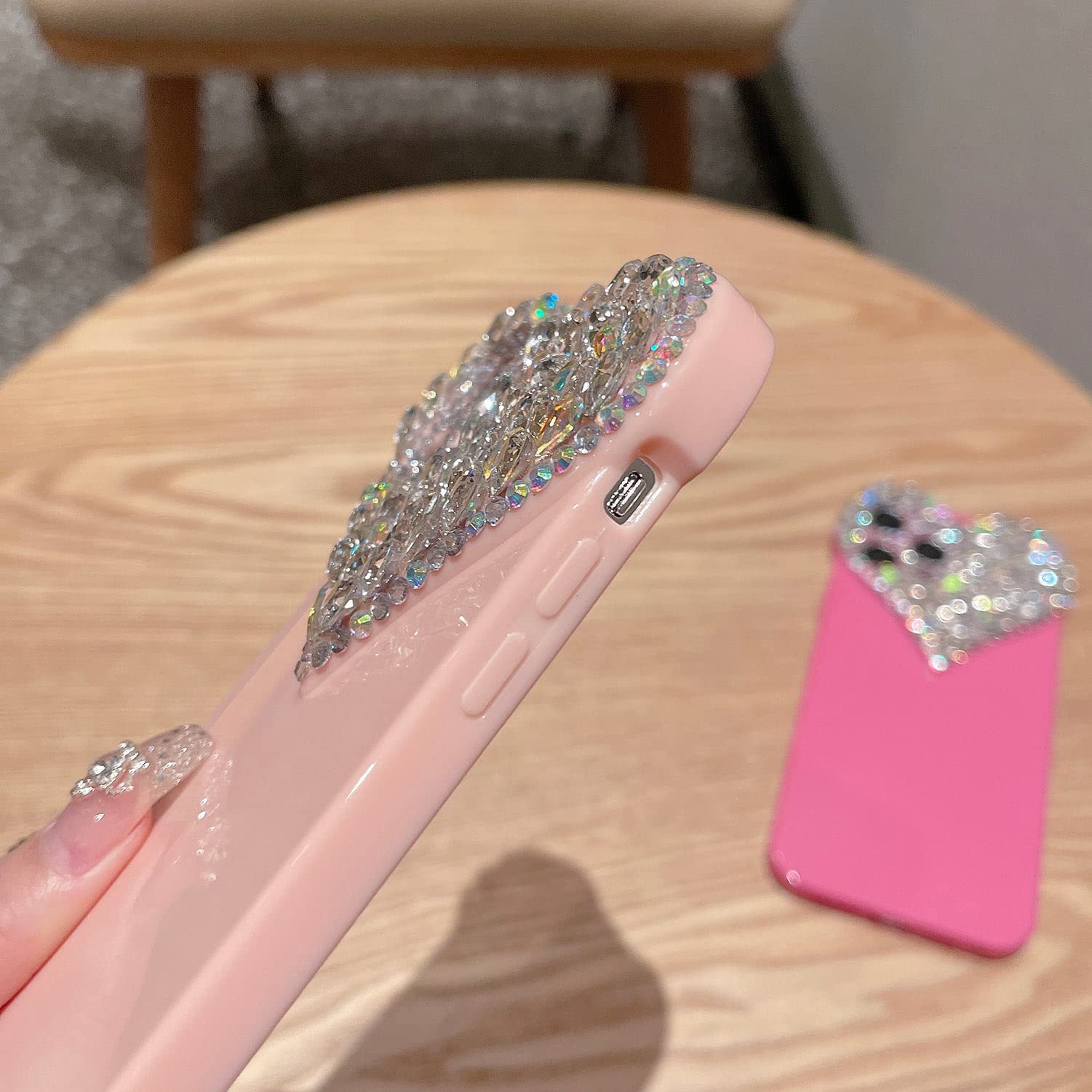 Enytdmo Cute Iphone 12 Case 3D Glitter Sparkle Bling Case For Women Girls, Pretty Rhinestone Diamond Cute Aesthetic Love Heart P