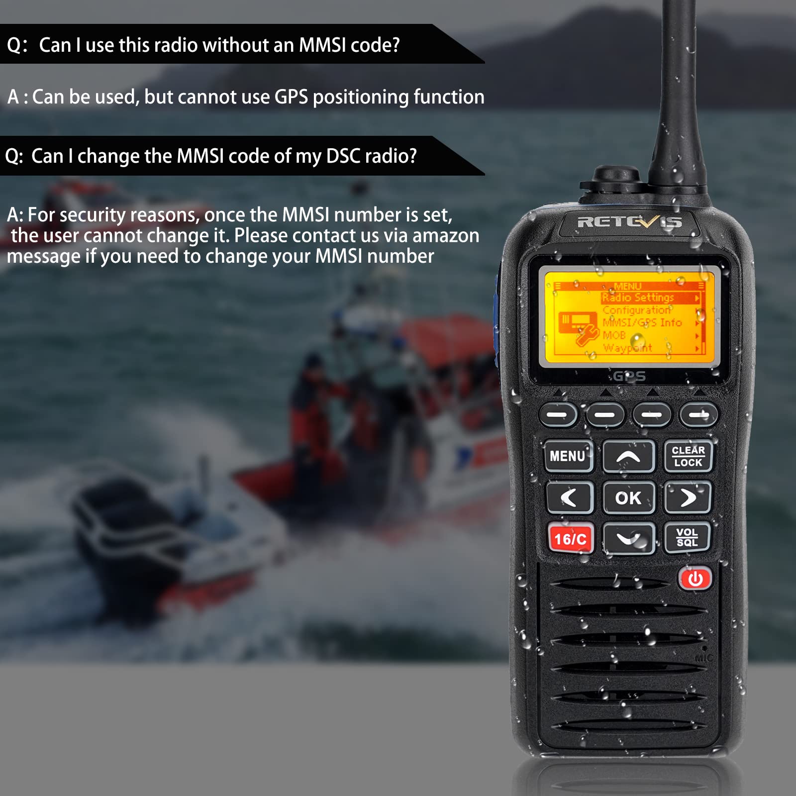 Retevis Rm40 Handheld Marine Radio With Gps, Dsc Radio Marine,Boat Radio Floating Ip67 Submersible Waterproof,Mob,Noaa Weather Alert,1500Mah,Marine Radio Handheld With Distress For Boats Coast Guard
