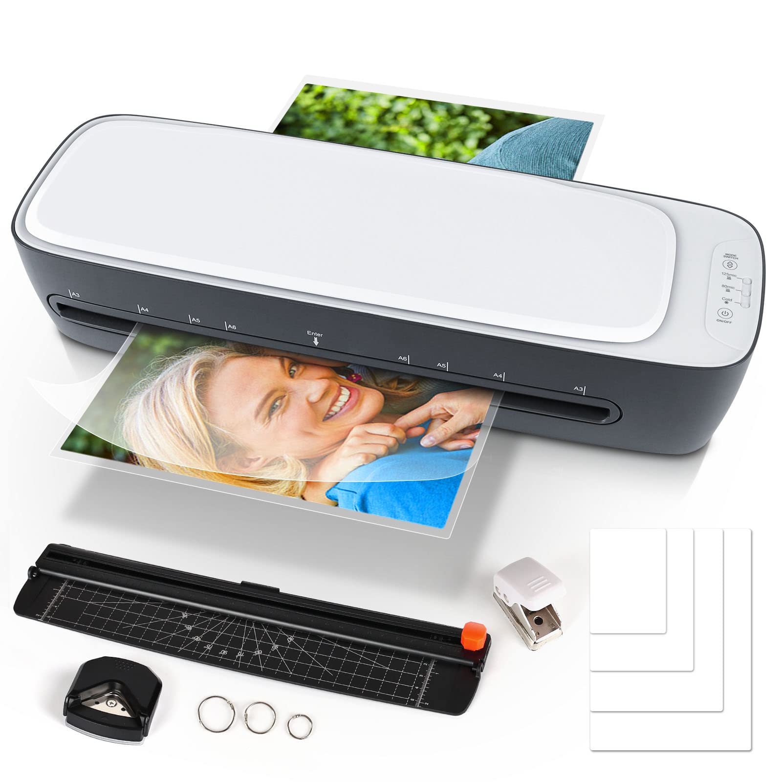 Zyerch Laminator Machine A3/A4/A5/A6 Lamination Machine with Laminating Sheets 12 Pouches, Paper Trimmer and Corner Rounder 13 I