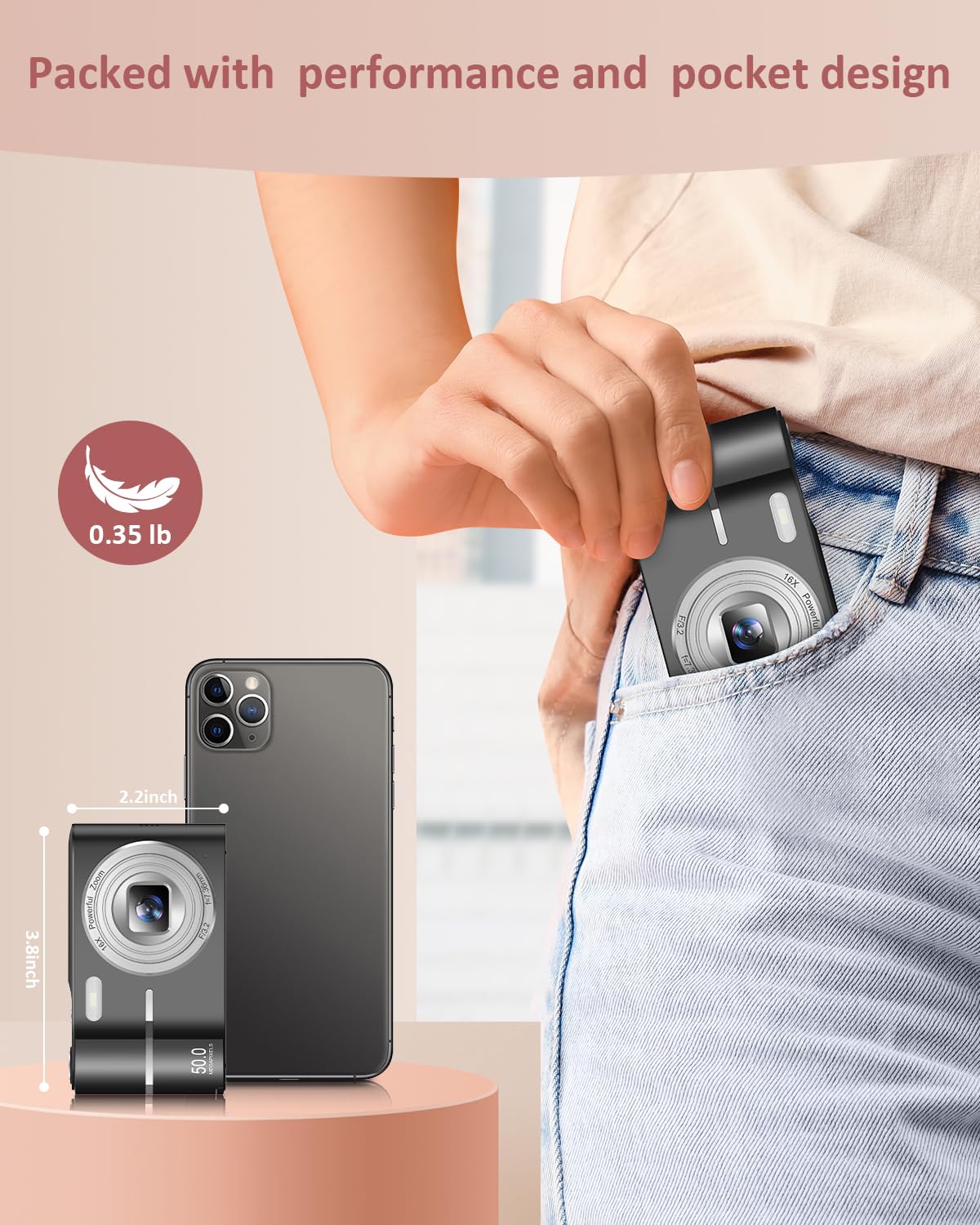 Upgrade Digital Camera, Autofocus 50Mp Fhd 1080P Camera For Kids With 16X Zoom Anti Shake, Compact Camera For Kid Student Childr