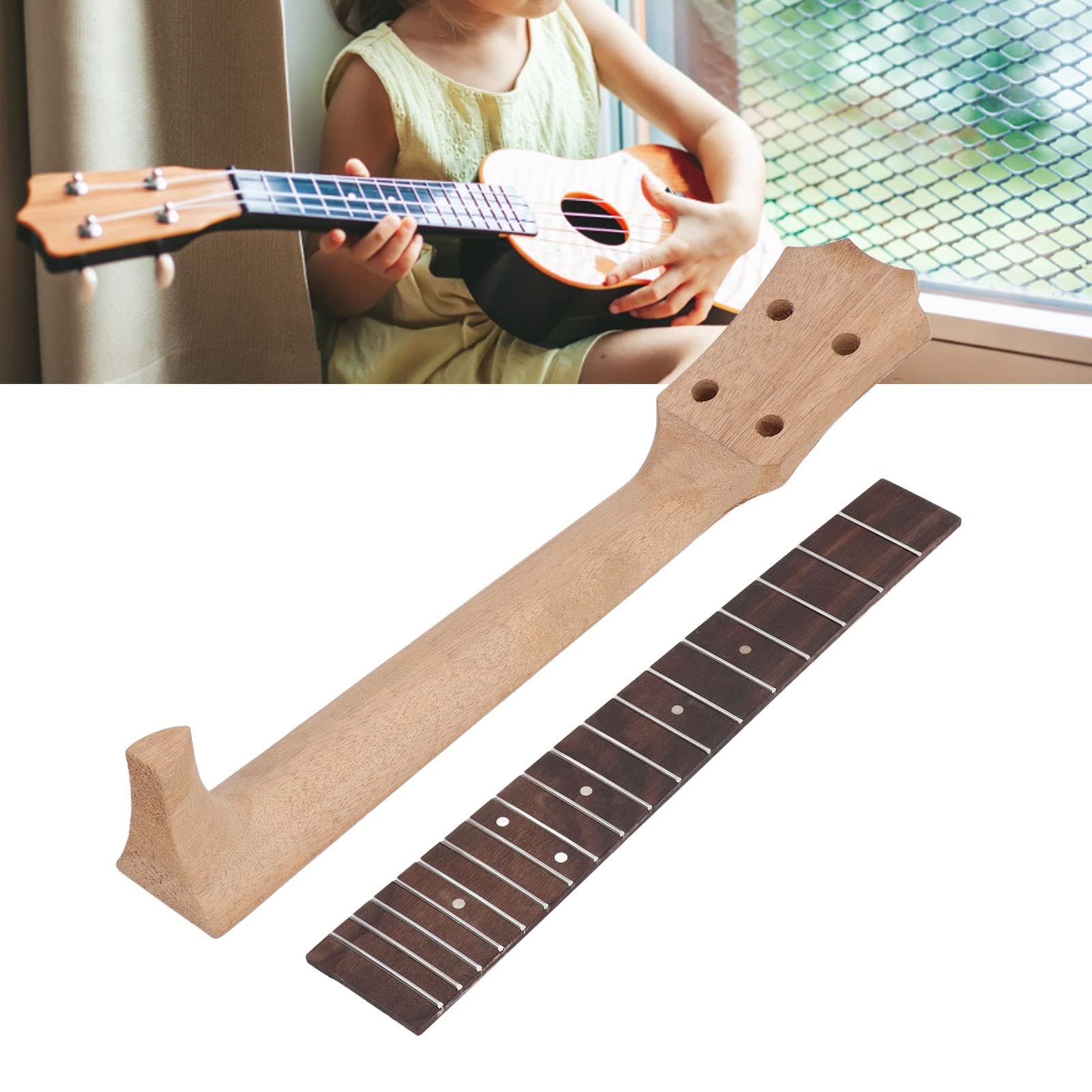 SPYMINNPOO 26in Rosewood Okoume Ukulele Fretboard and Neck Replacement - Brown Ukulele Accessories