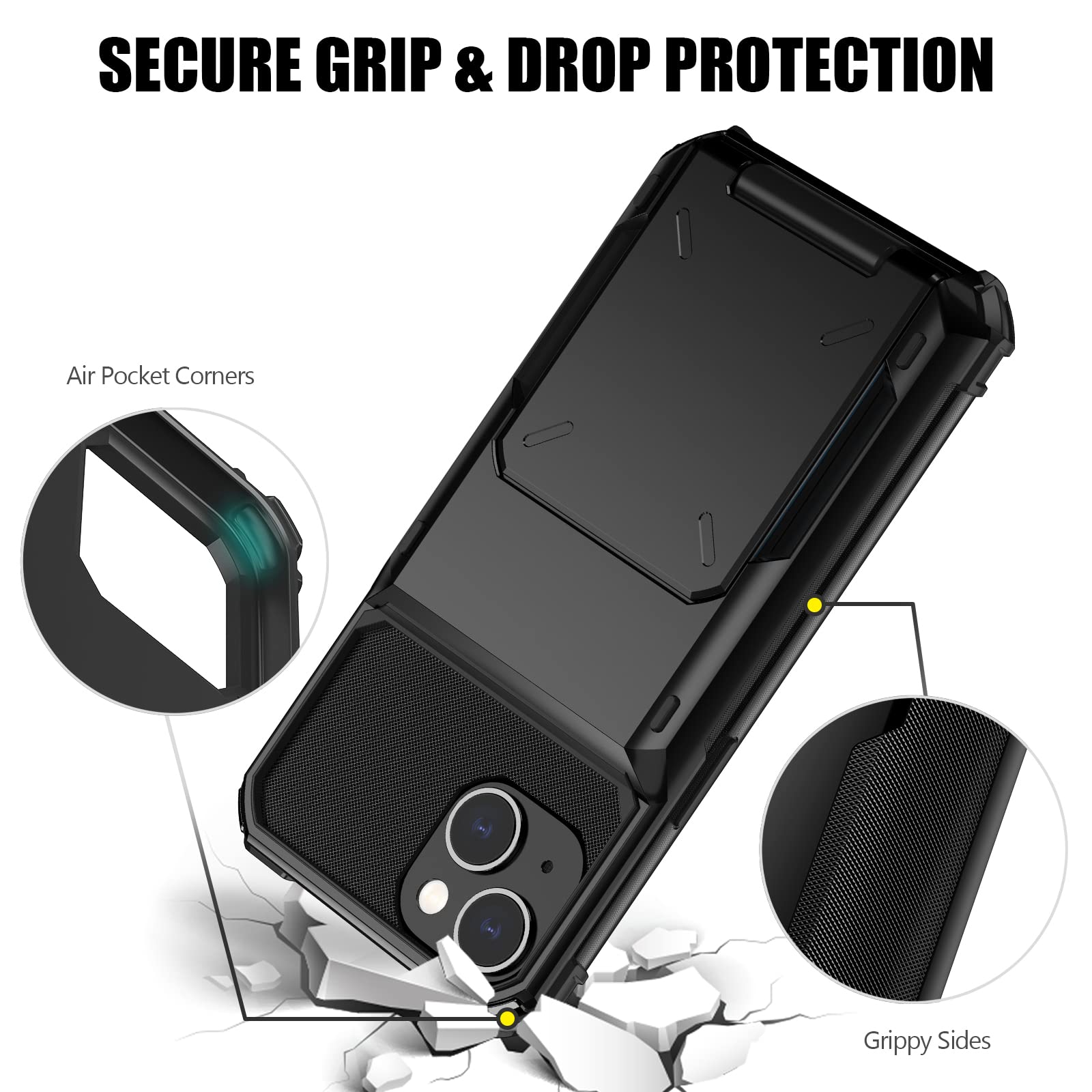 Nvollnoe Compatible With Iphone 15 Case With Card Holder[Store 5 Cards] Dual Layer Heavy Duty Shockproof Wallet Case With Hidden