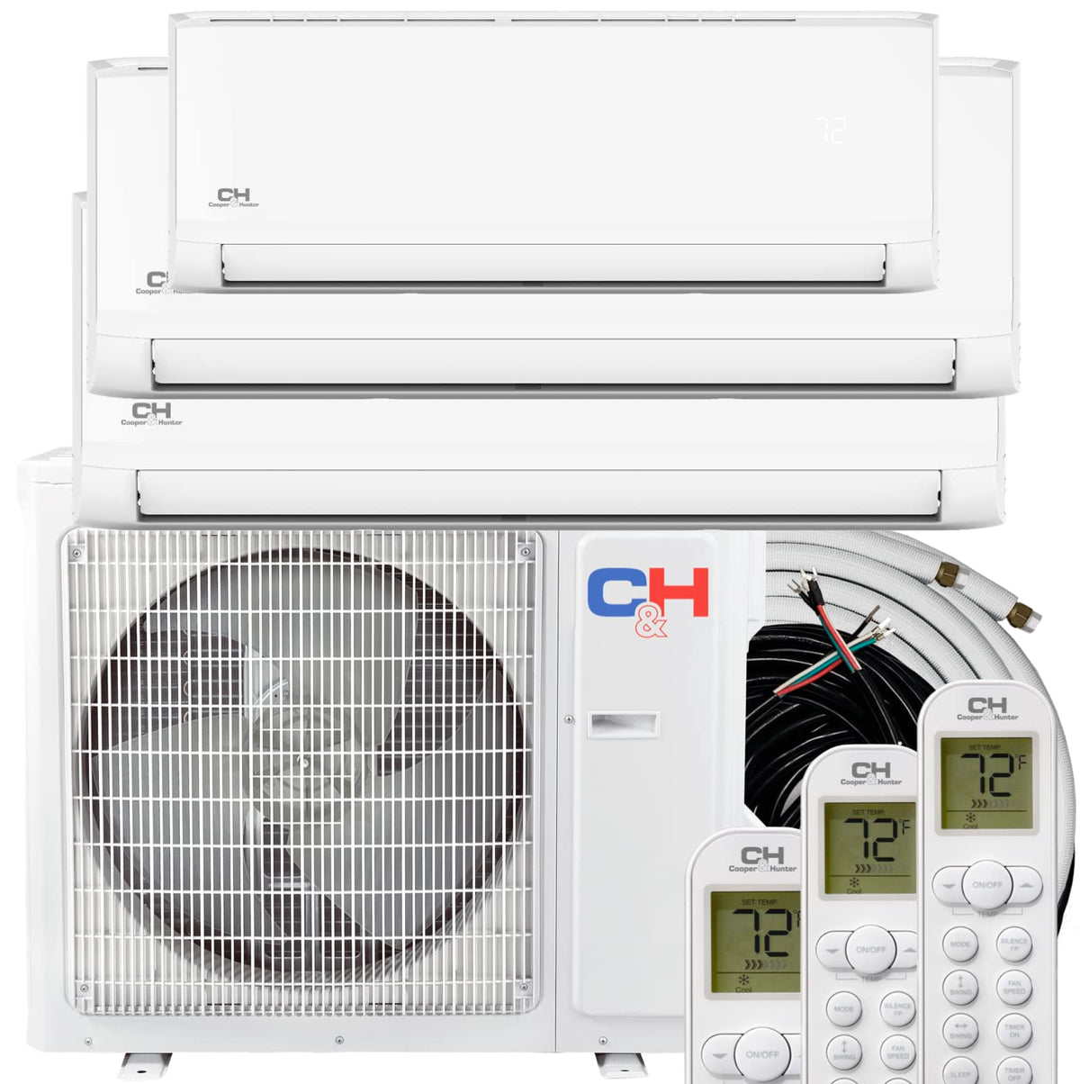 Cooper  Hunter Tri 3 Zone 9000 9000 12000 Ductless Mini Split Air Conditioner Heat Pump Heater Full Set With 25Ft Installation K
