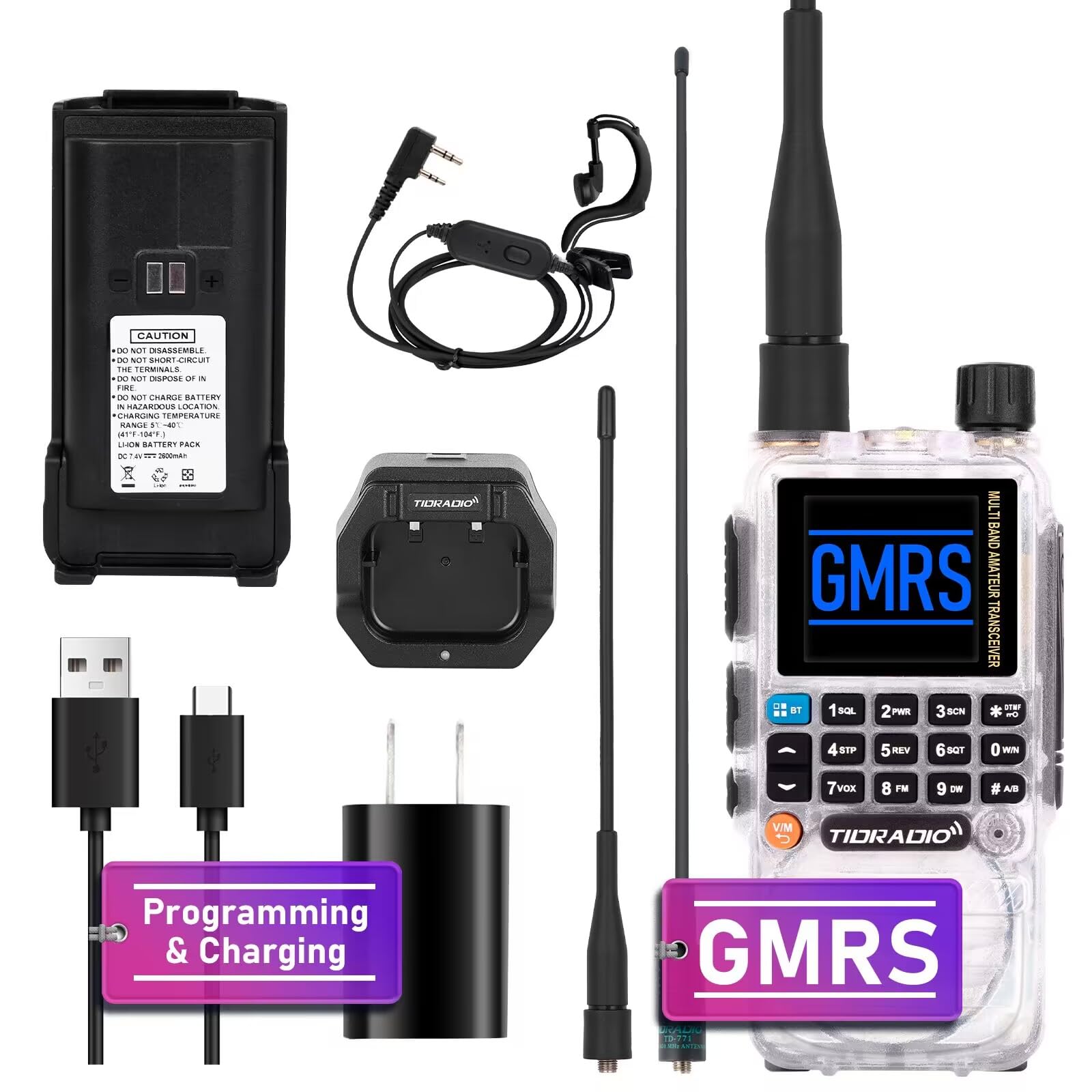 Tidradio Td H3 Gmrs Radio Multi Band Receiving,Usb C Programming & Charging,2500Mah Battery,Am/Fm Reception,Dtmf Noaa Vox Scan, 
