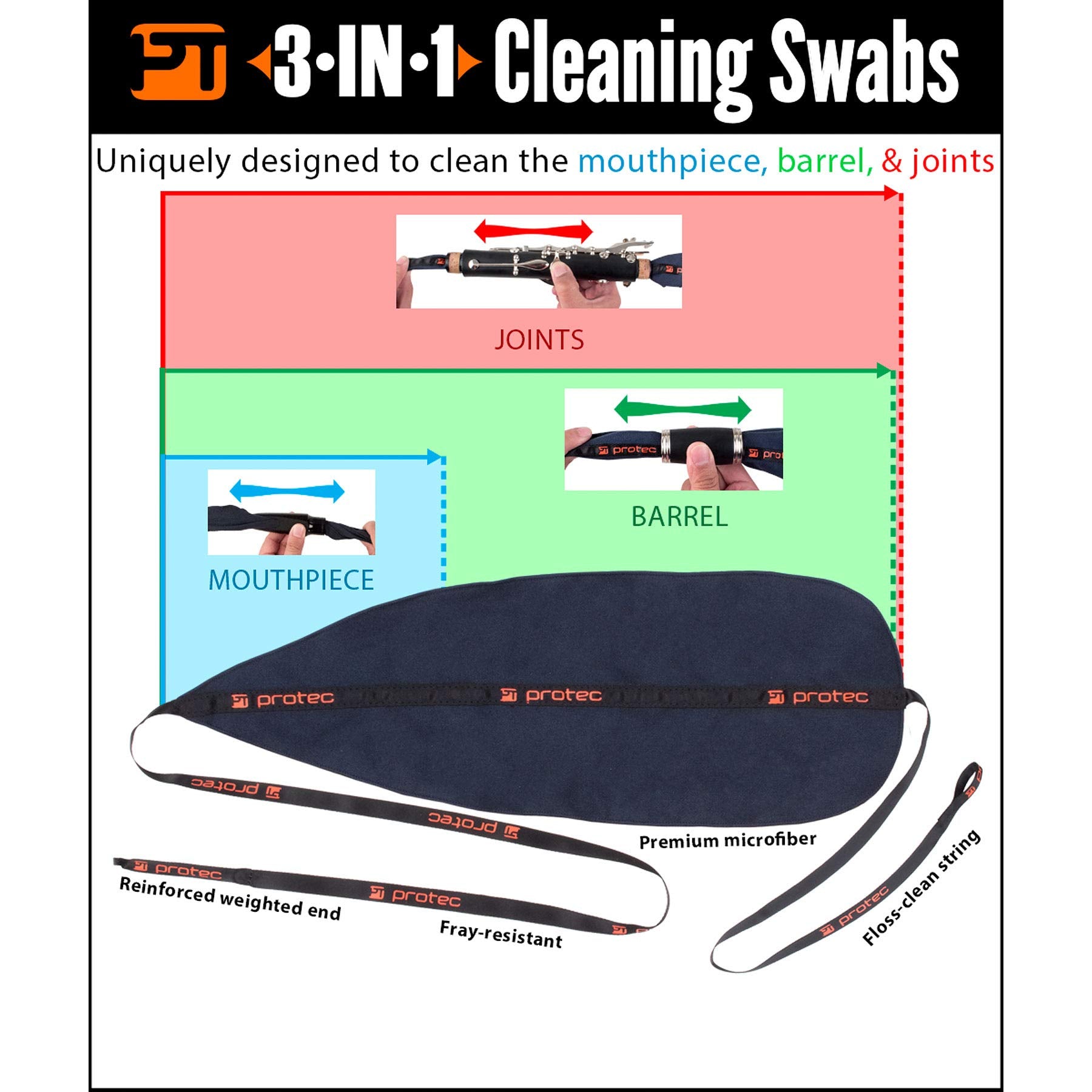 Protec 3-In-1 Clarinet Swab (Eb), Cleans Body, Barrel, & Mouthpiece (A126)