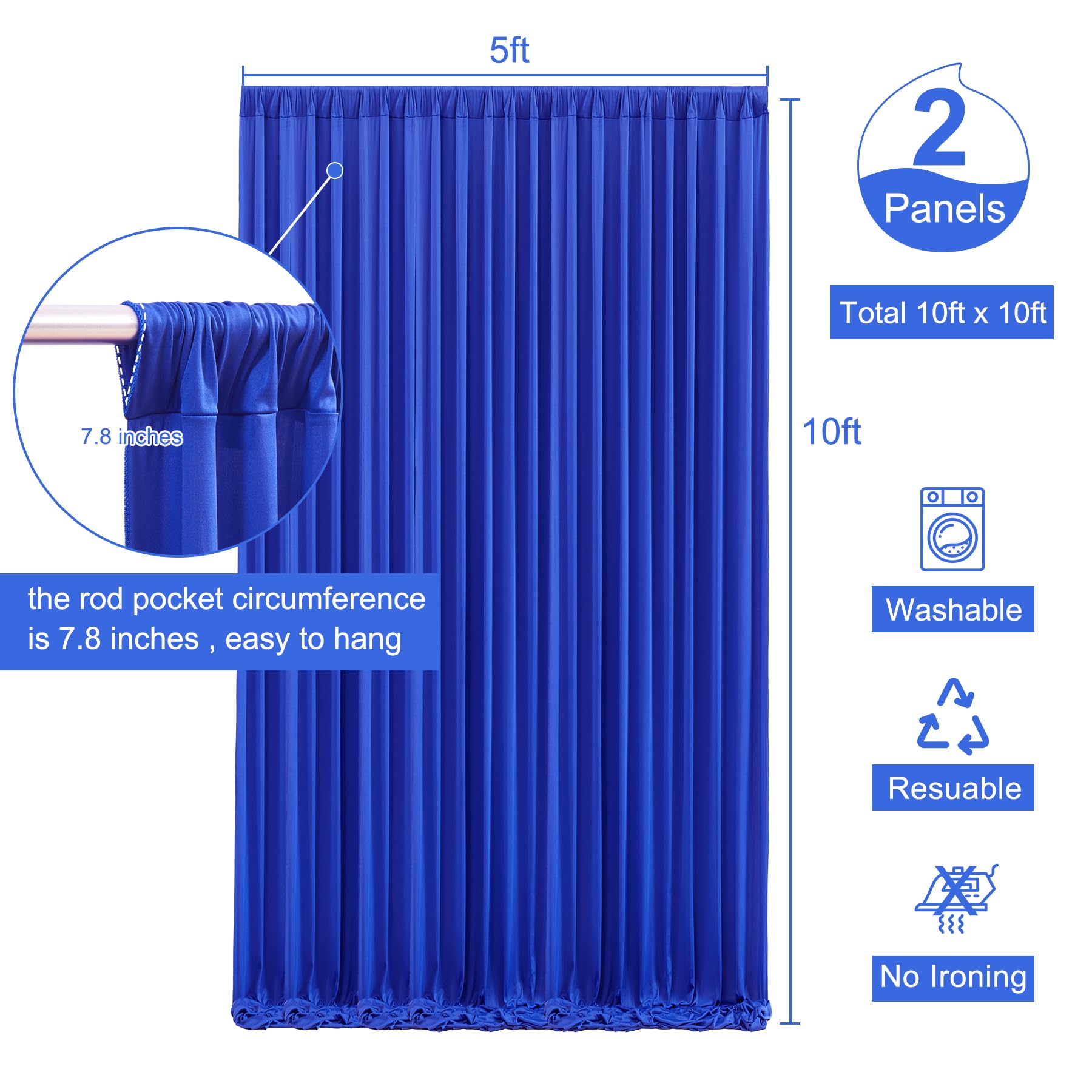 10X10 Royal Blue Backdrop Curtain For Parties Wrinkle Free Blue Photo Curtains Backdrop Drapes Fabric Decoration For Wedding Birthday Party Baby Shower 5Ft X 10Ft,2 Panels