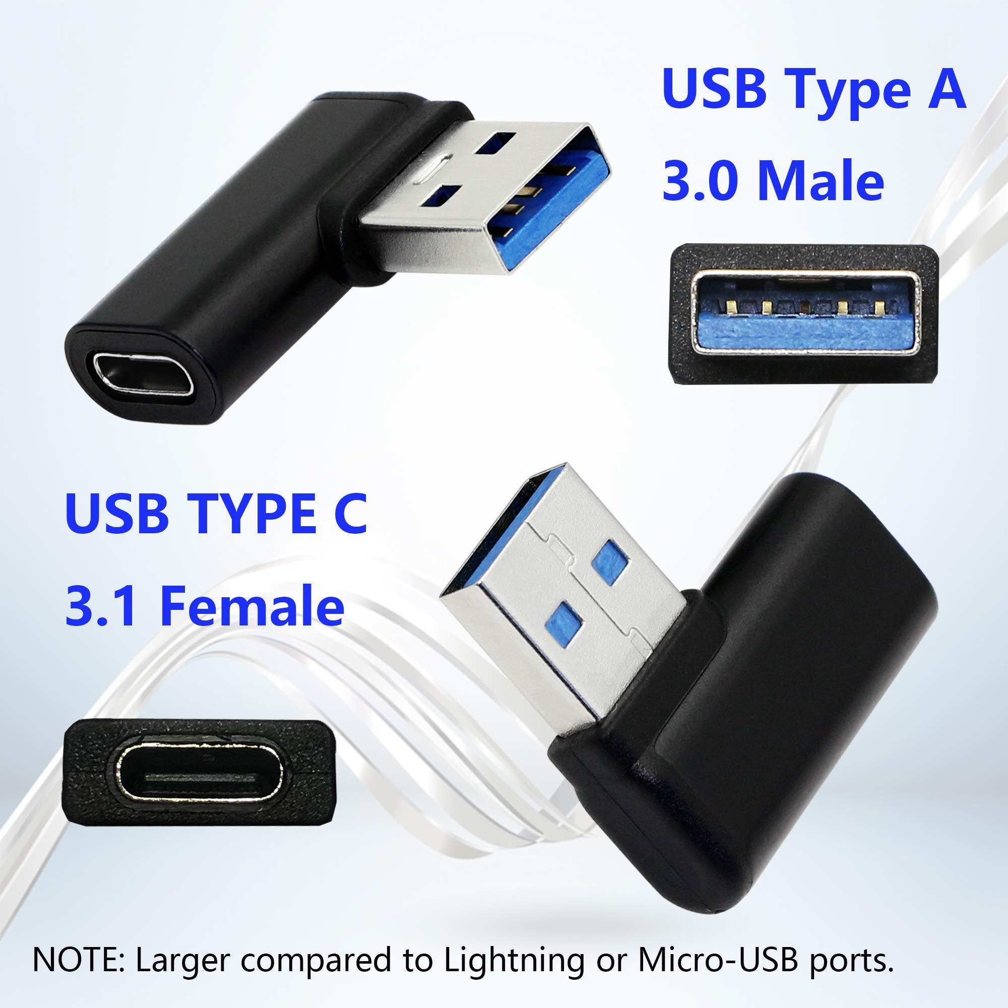 Cerrxian 90 Degree Usb C To Usb A Adapter, Right Angle & Left Angle Usb A 3.0 Male To Usb Type C 3.1 Female Connector For Laptop