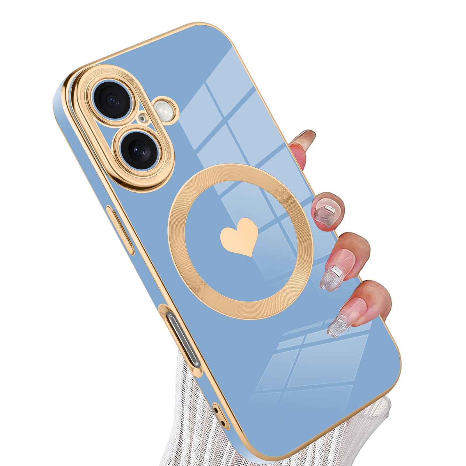 Tharlet Magnetic For Iphone 16 Plus Case [Compatible With Magsafe] Cute Love Luxury Plating Edge Bumper Case With Full Camera Le