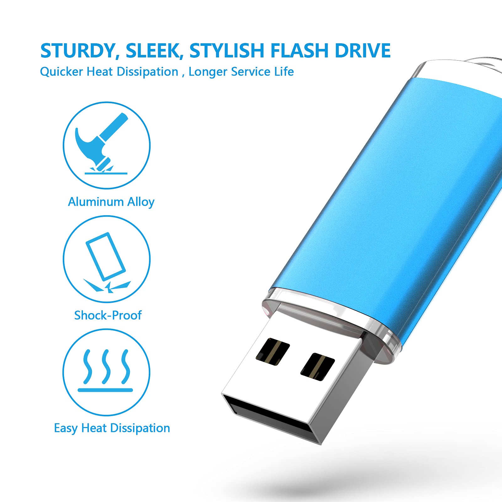 Kootion Flash Drive 16Gb 10 Pack Usb 2.0 Thumb Drive Capped Memory Stick Jump Drive, Blue