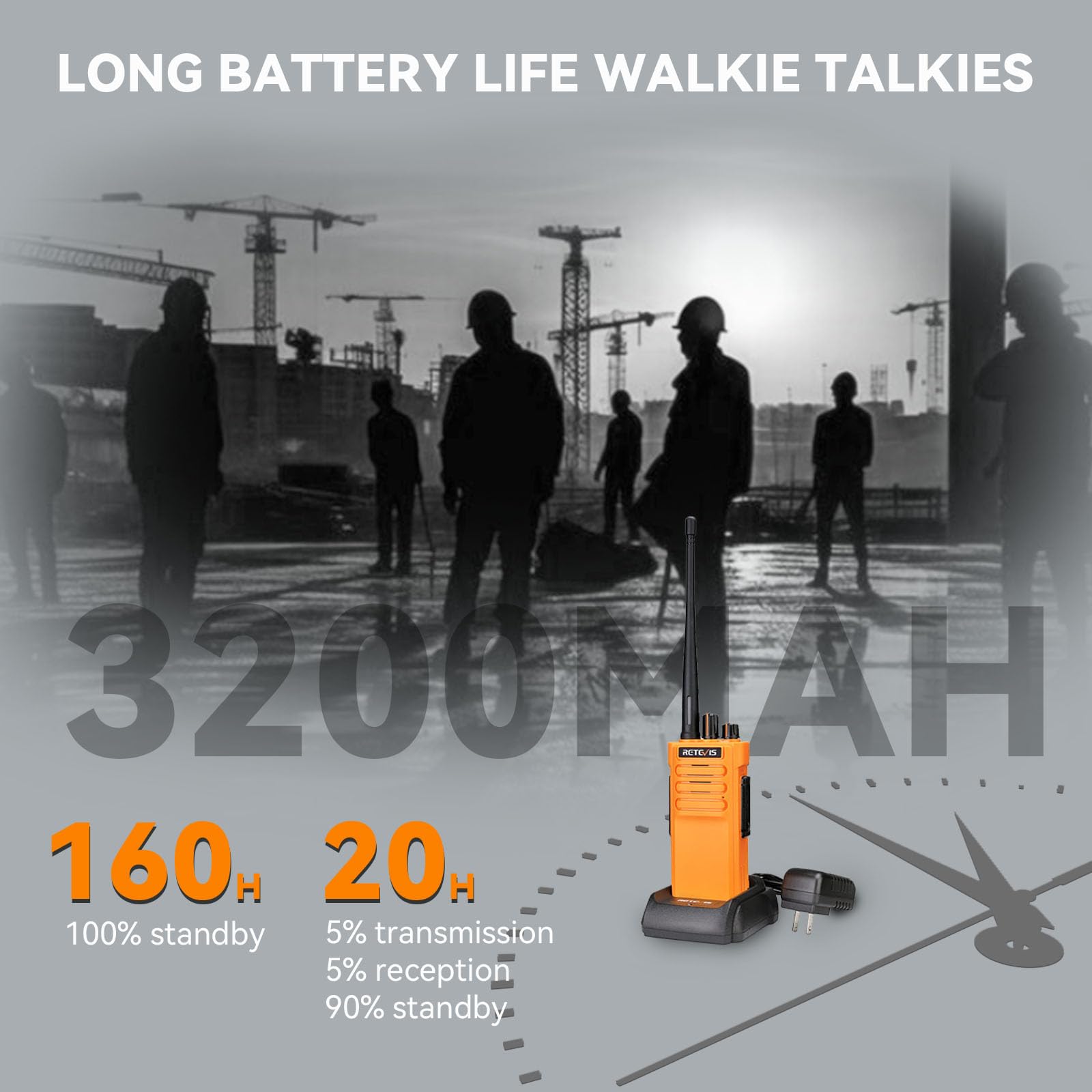 Retevis Rt29 Long Range Walkie Talkies, High Power 2 Way Radios With Charging Station, Two Way Radios Rechargeable, 3200Mah, For