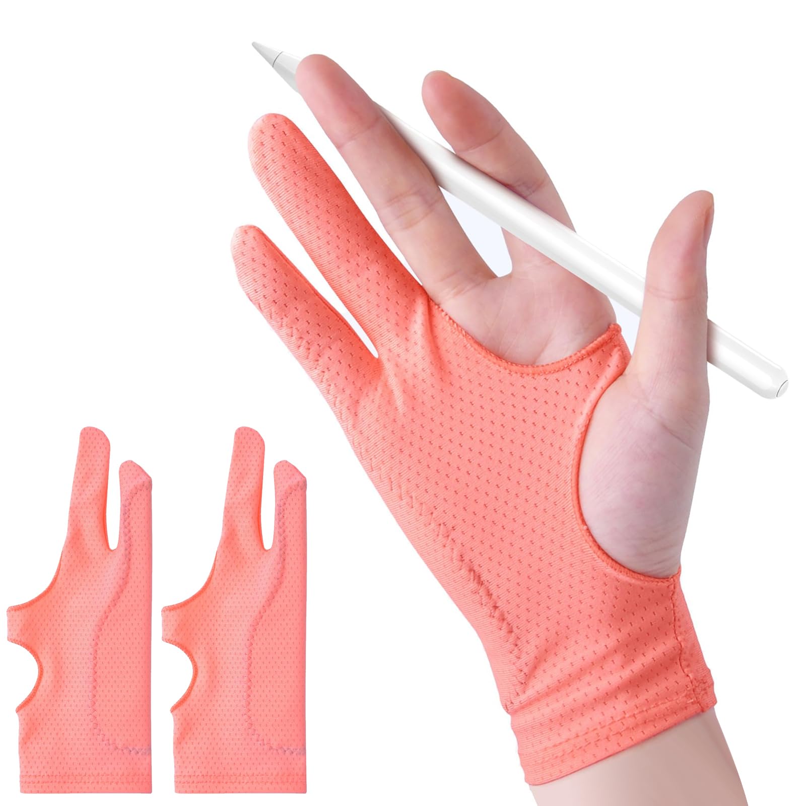 Drawing Glove Right Left Hand [Pink 2Pack] Palm Rejection Glove For Ipad Surface Tablet,Graphic Tablet, Graphics Monitor Digital Art Sketching, Inking, Coloring Two Finger Artist Gloves