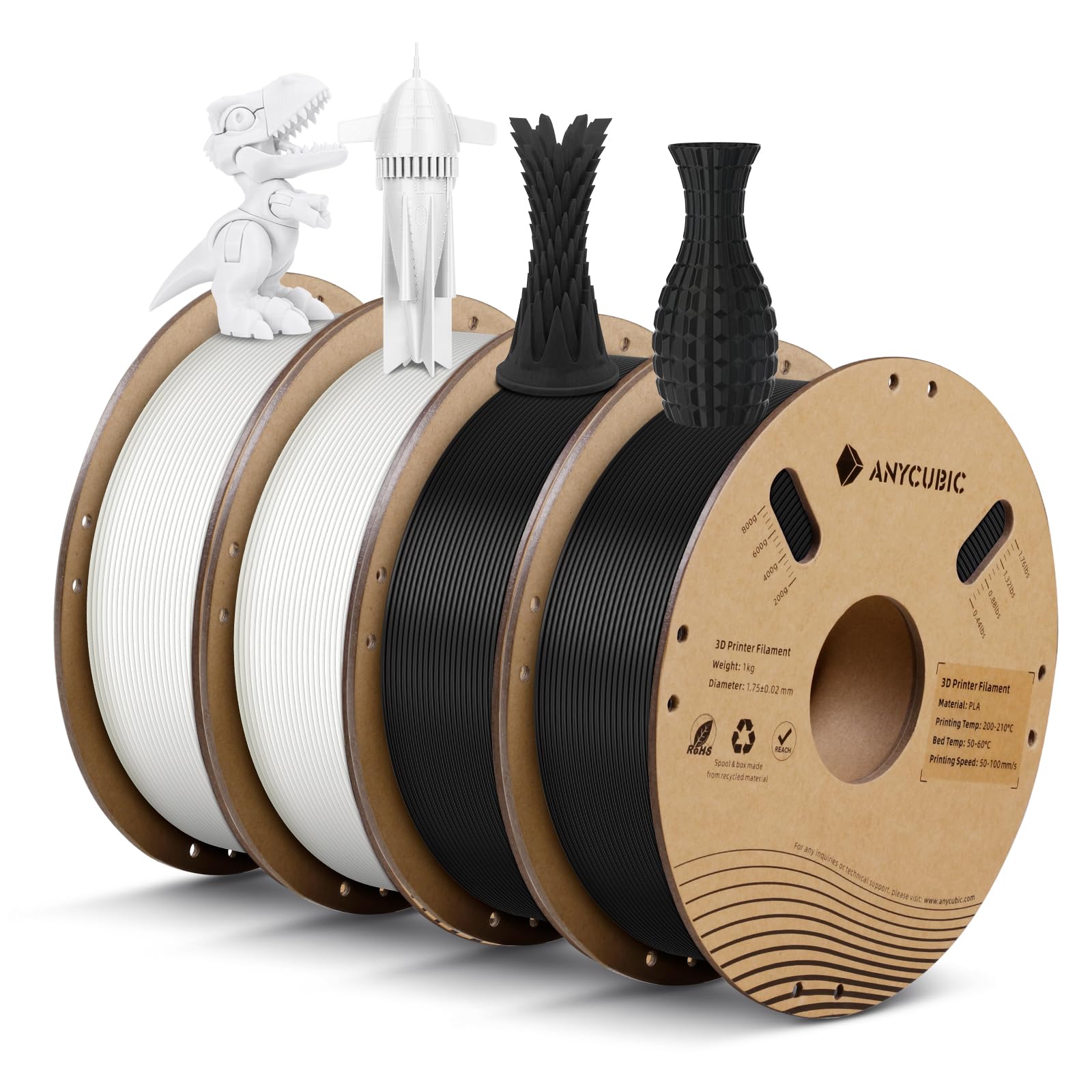 Anycubic Pla 3D Printer Filament Bundle 4Kg, 3D Printing Pla Filament 1.75Mm Dimensional Accuracy +/  0.02Mm, 4 Pack 1Kg Spool (