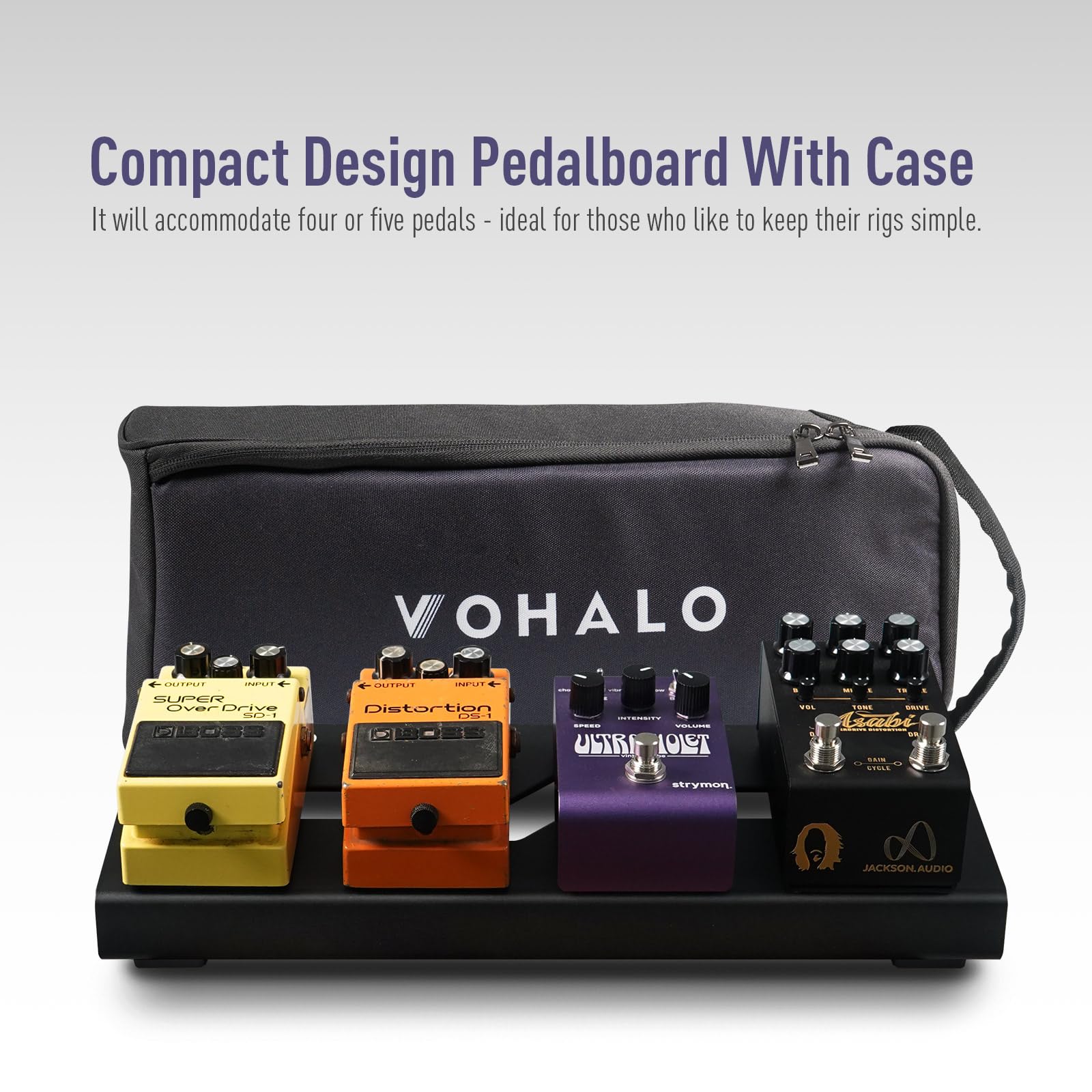 Vohalo Mini 14 Guitar Pedal Board With Carry Bag, Guitar Effects Compact Small Pedalboard 14.1X 5.5 With Carry Bag, Included Ped