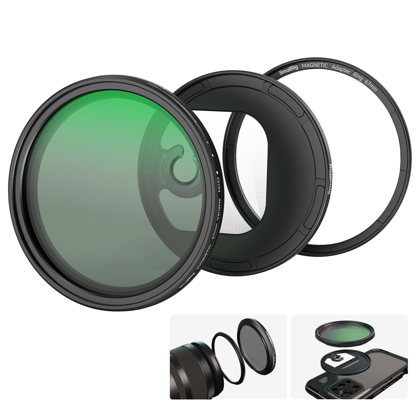 Smallrig 67Mm Magnetic Variable Nd Filter Kit, Nd2 Nd32 (1 5 Stops) Vnd Filter With M Mount Filter Ring With Threaded Filter Rin