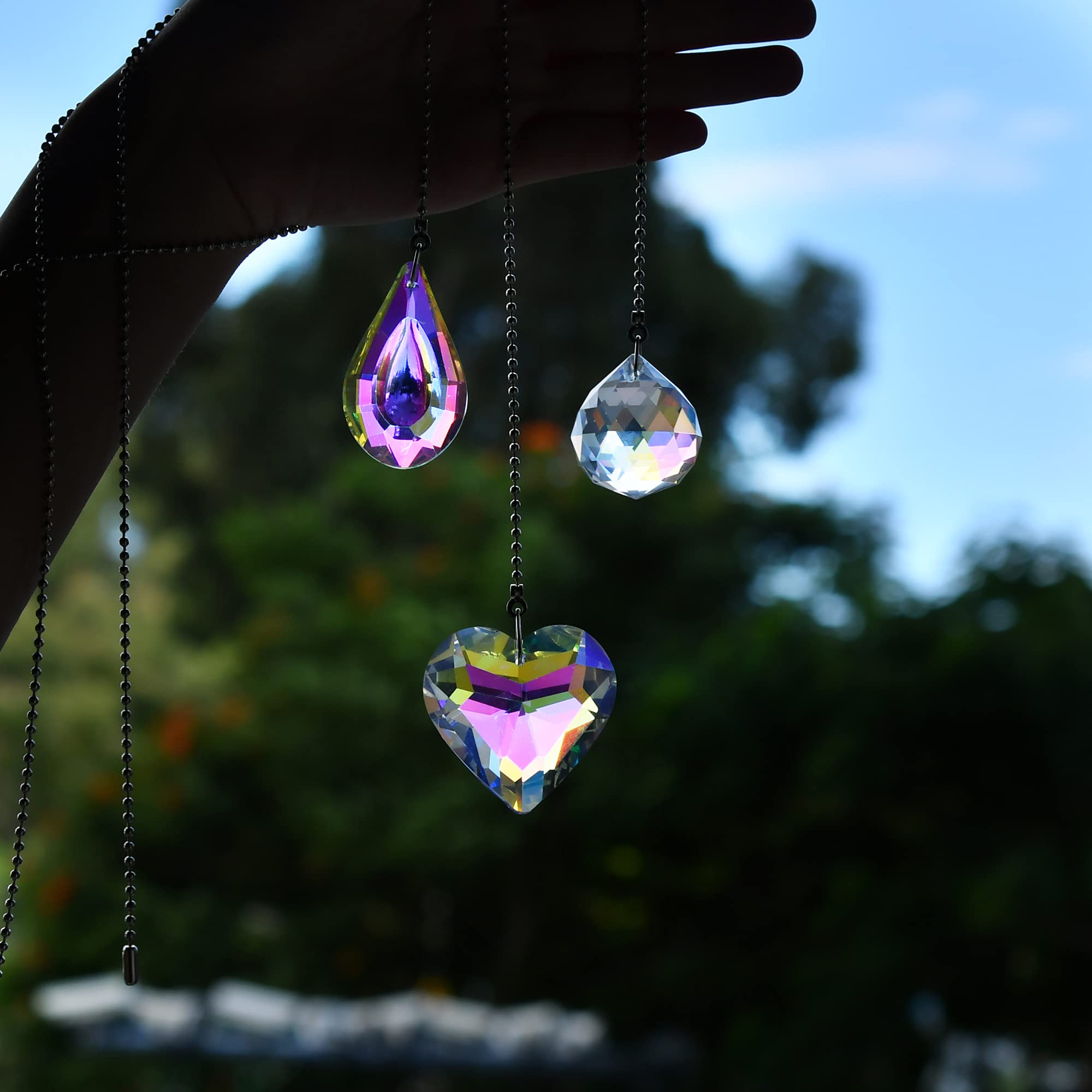 Worldity 5 Pieces Crystal Ceiling Fan Pull Chain, Rainbow Maker Fan Pulls Decorative, Pull Chain Extension With Connector For Li