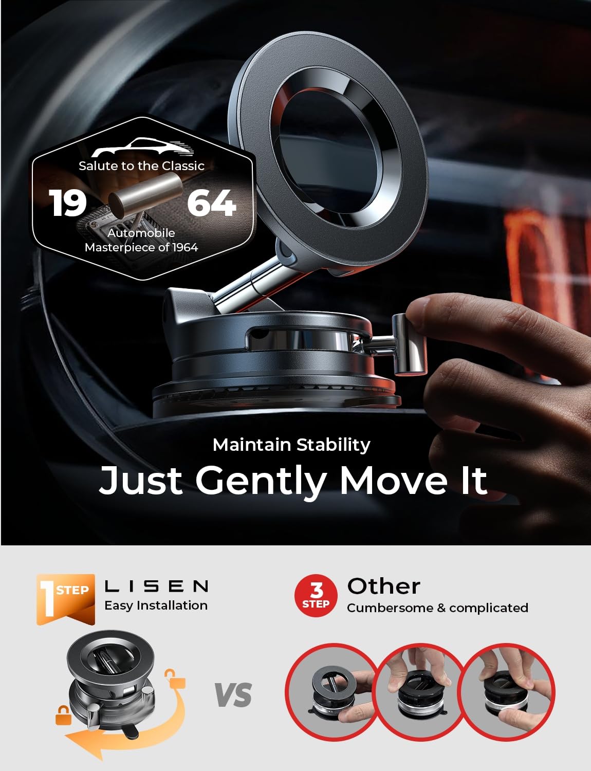 Lisen Suction Cup Phone Mount, Vacuum Magnetic Phone Holder, 360 Adjustable For Magsafe Car Holder Foldable Suction Phone Mount