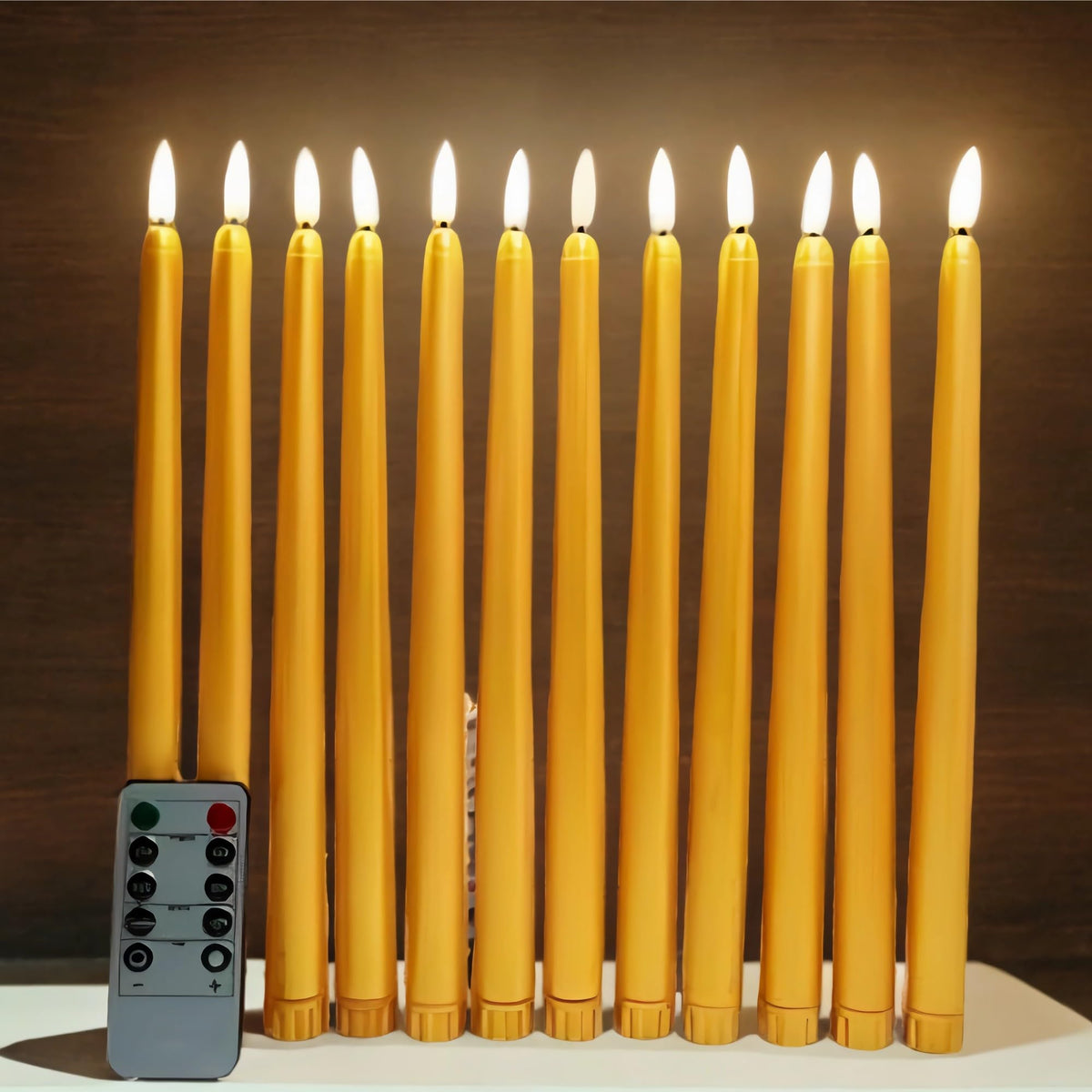 Ni-Jasw Gold Flameless Taper Candles With Remote Timer, Flickering Battery Operated Led Candlesticks Set Of 12