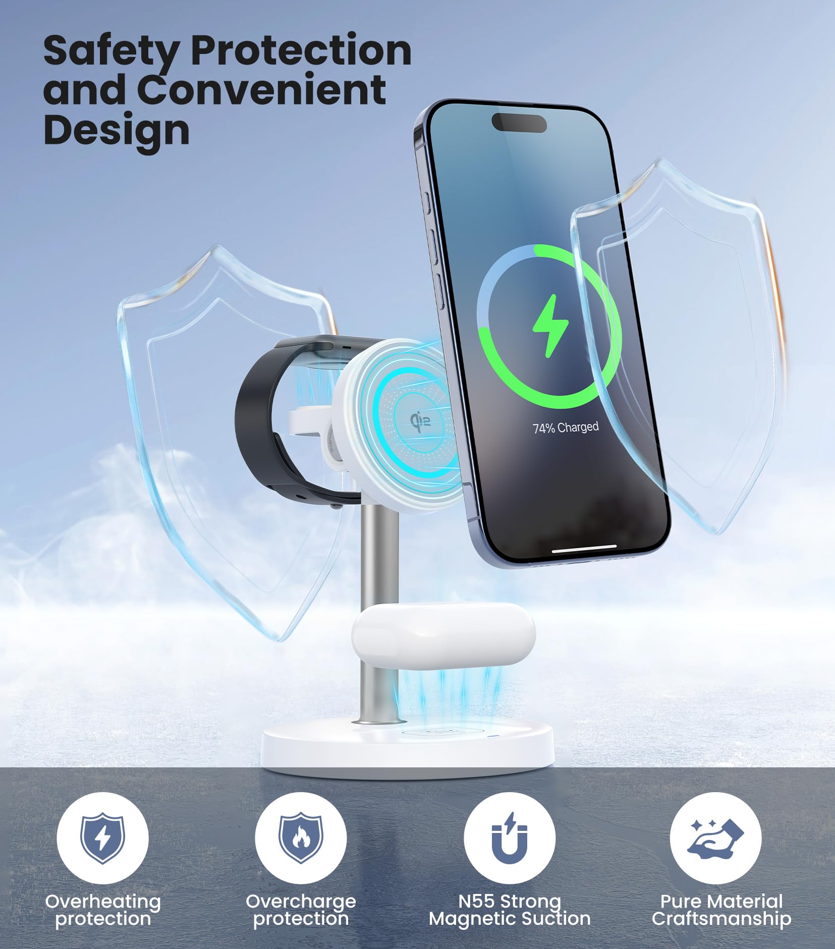 3 In 1 Wireless Charging Station Qi2 Mag-Safe Charger For Apple, 15W Fast Wireless Charger Stand For Iphone 16/15/14/13/12, Watc