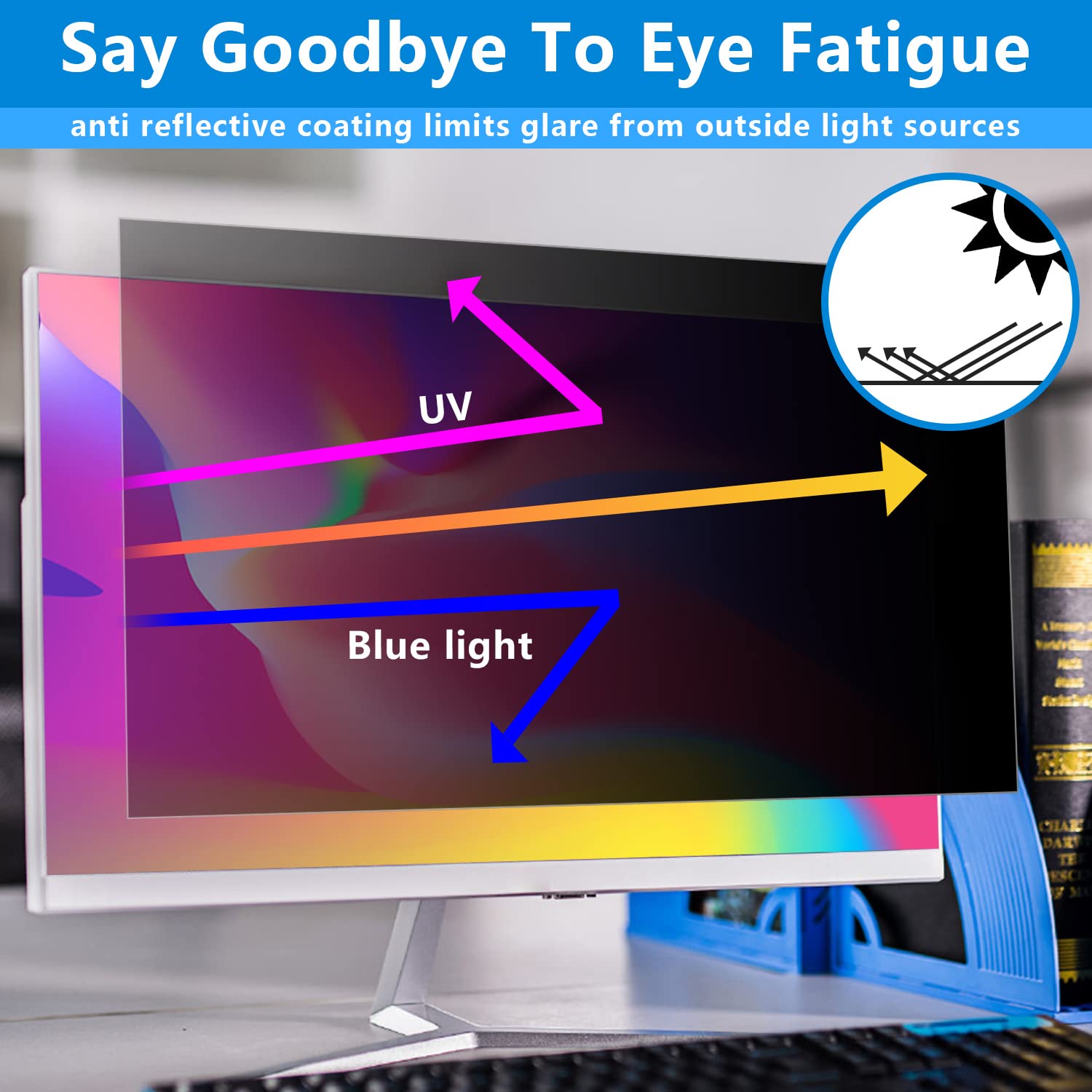 Halloive Computer Privacy Screen 24 Inch, Removable 16:9 Aspect Ratio Widescreen Monitor,Eye Protection Anti Glare Blue Light Sl