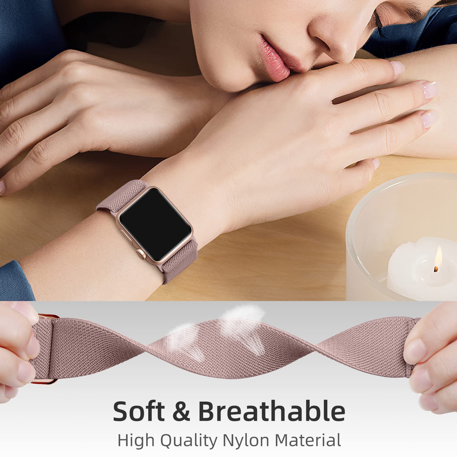 Daqin 3 Pack Stretchy Nylon Bands Compatible With Apple Watch 38Mm 40Mm 41Mm 42Mm 44Mm 45Mm 46Mm, Adjustable Nylon Elastic Braid