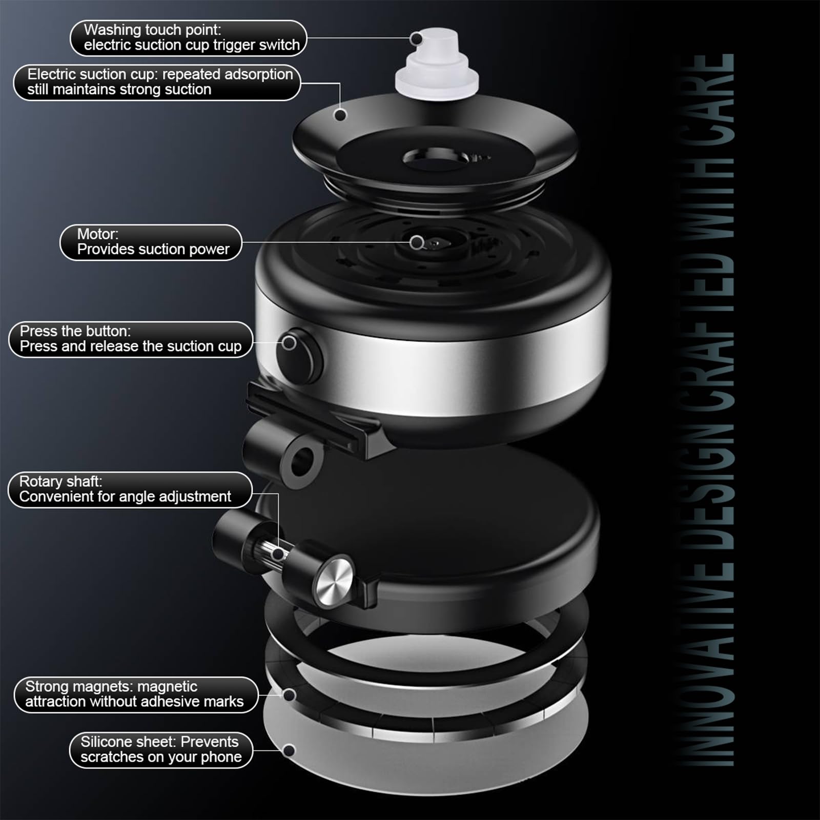 Joyye Electric Vacuum Magnetic Phone Holder Mount,Adjustable And Foldable Magnetic Car Phone Holder For Smooth Surfaces,Compatib