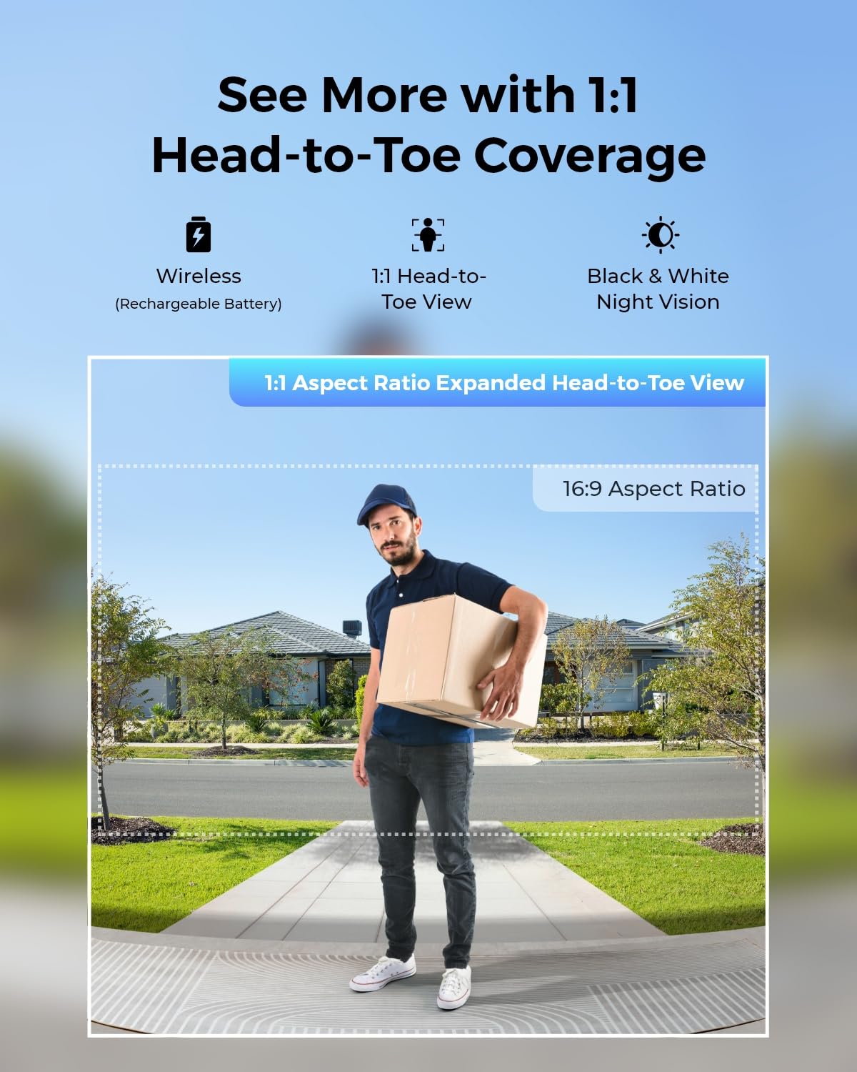 Reolink Wireless Video Doorbell Camera, Battery Or Wired Powered, 2K 150X150 Head To Toe View, 2.4/5 Ghz Wifi, Person/Vehicle/Pa