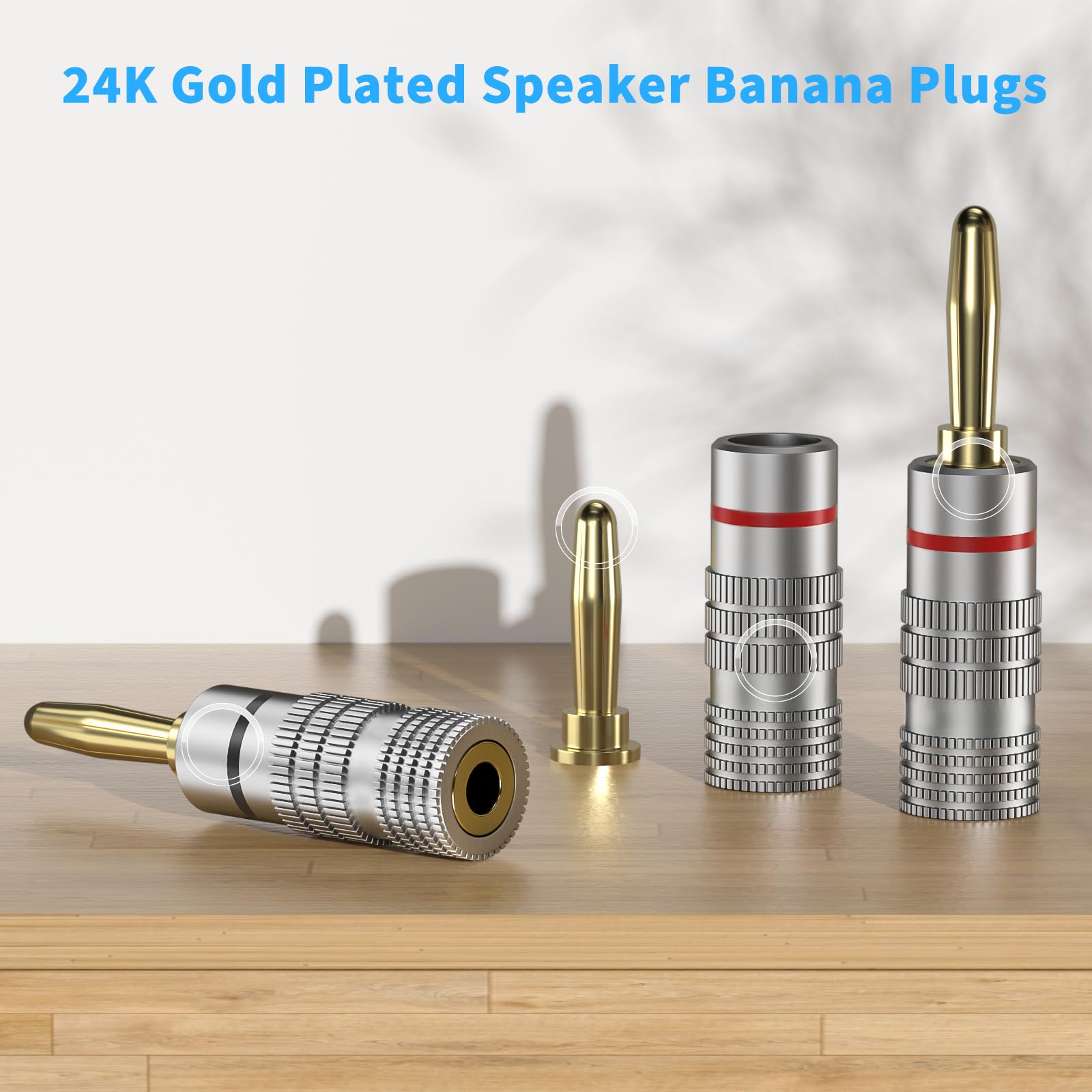 Banana Plugs 2 Pairs / 4 Pcs   Gold Plated Speaker Plugs For Mini Hifi Stereo Audio Receiver Amplifier For Home Bookshelf/Comput