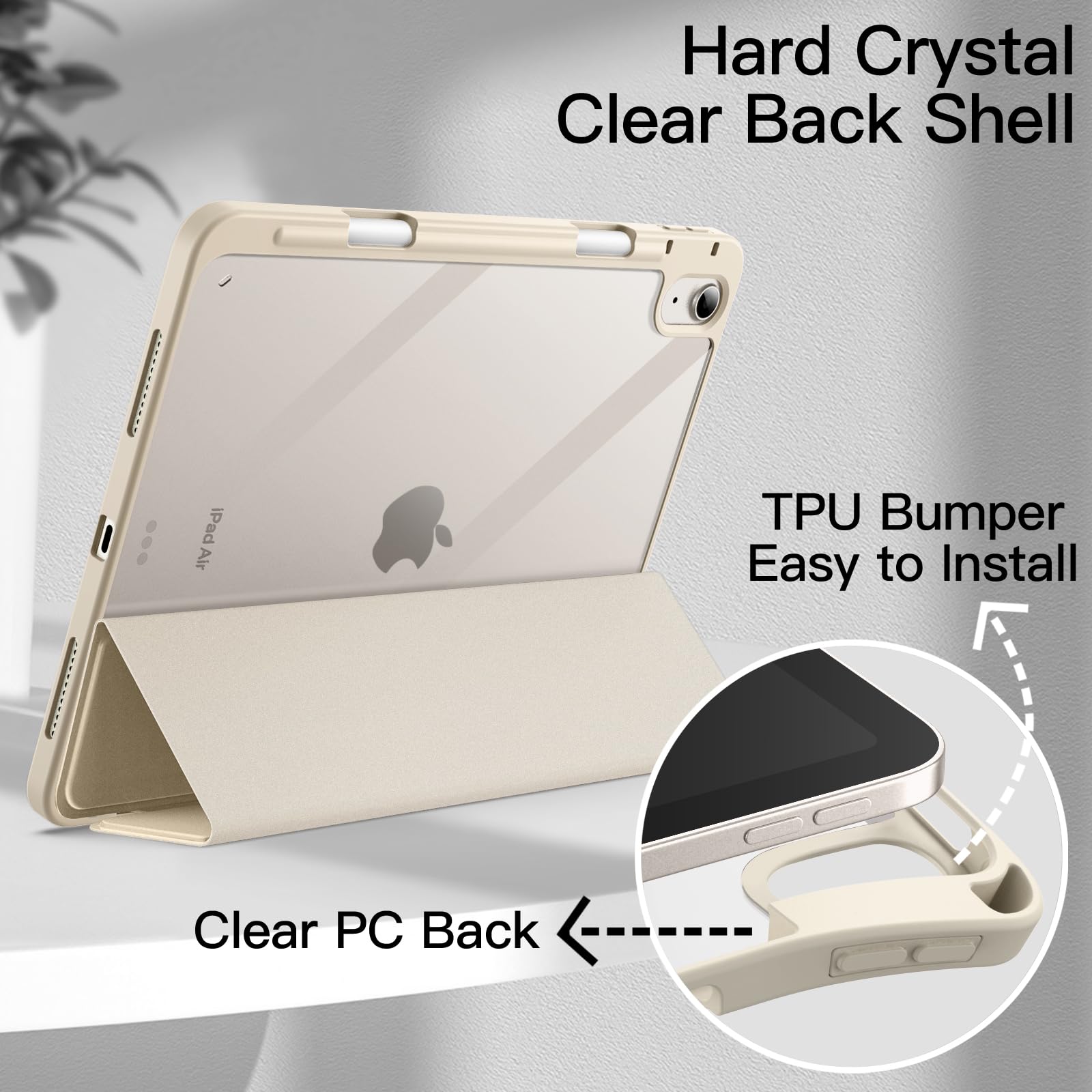 Jetech Case For Ipad Air 11-Inch M2 (2024), Ipad Air 5/4 (2022/2020 5Th/4Th 10.9-Inch) With Pencil Holder, Clear Transparent Bac