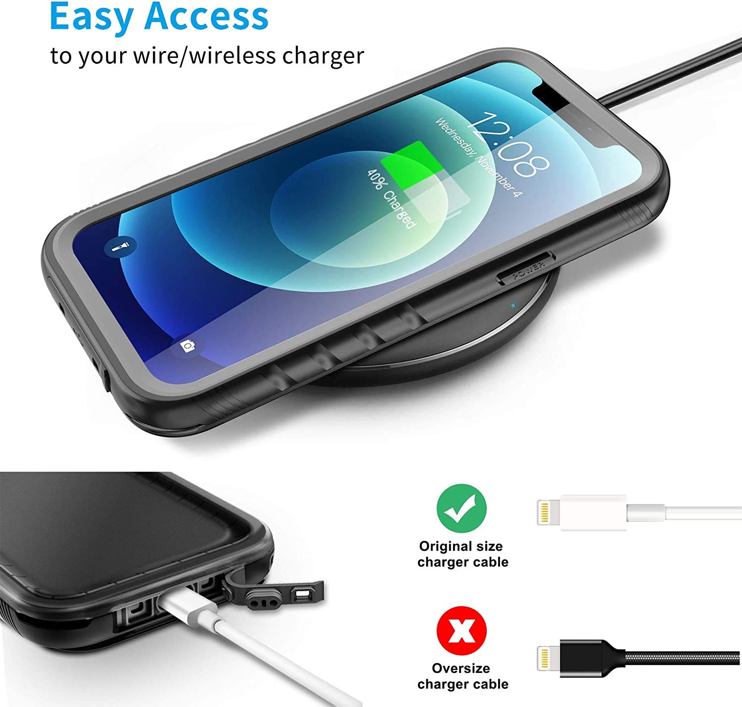 Sportlink Iphone 12 Pro Max Waterproof Case - Rugged Full Body & Screen Protector, Shockproof, Dustproof - Black