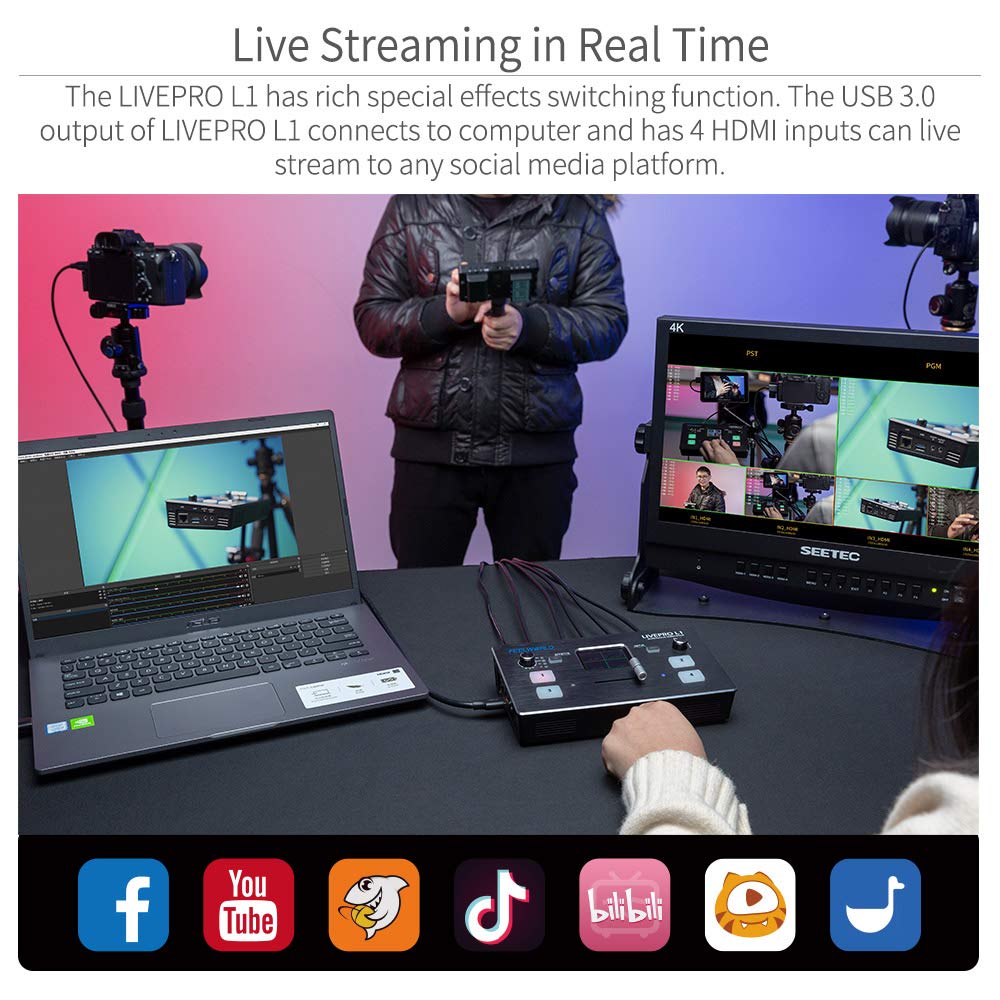 Feelworld Livepro L1 4 X Hdmi Inputs Multi Format Video Mixer Switcher Usb 3.0 Output Real Time Live Streaming Multi Camera Prod