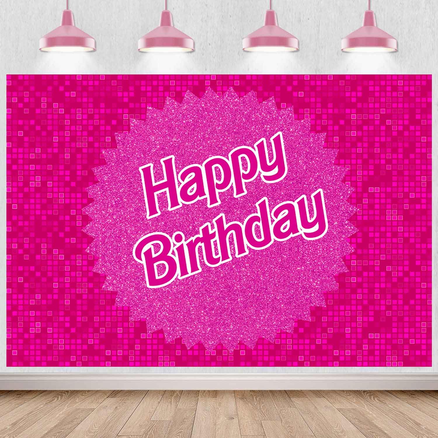 Sensfun Glitter Hot Pink Birthday Backdrop Princess Girl Birthday Party Decorations Shinning Square Squins Wall Photography Back