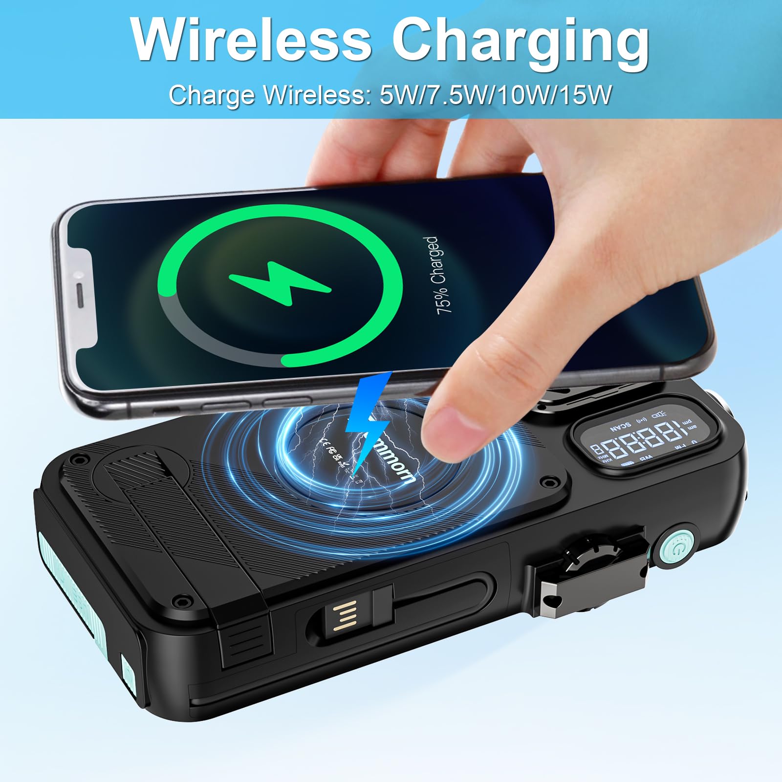 Emergency Radio, 22000Mah Solar Power Bank, Fm Noaa Emergency Weather Radio, 20W Fast Charging Solar Charger, Portable Hand Cran