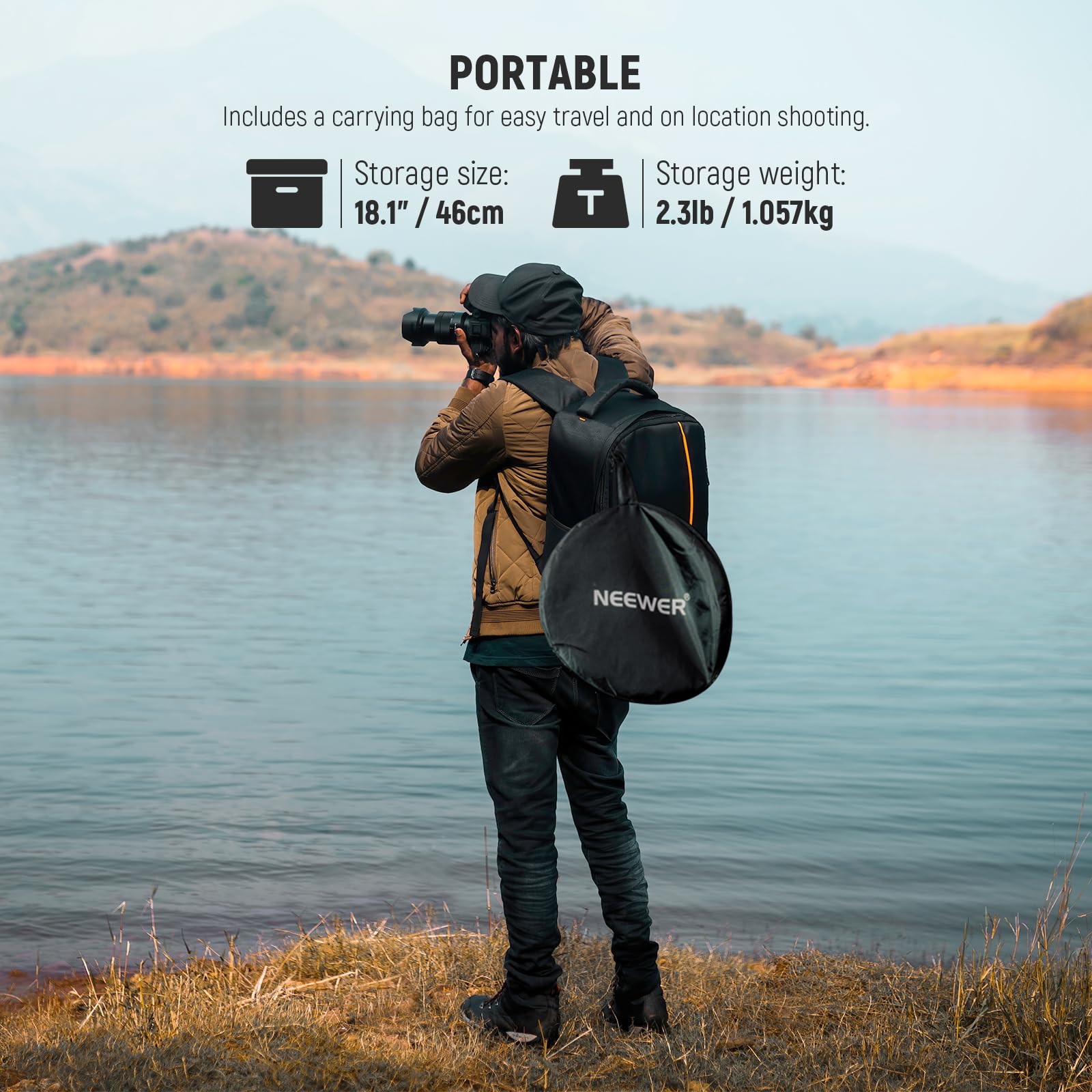 Neewer 51 Inch/130 Centimeter Light Reflector Diffuser 5 In 1 Collapsible Multi Disc With Bag   Translucent, Silver, Gold, White