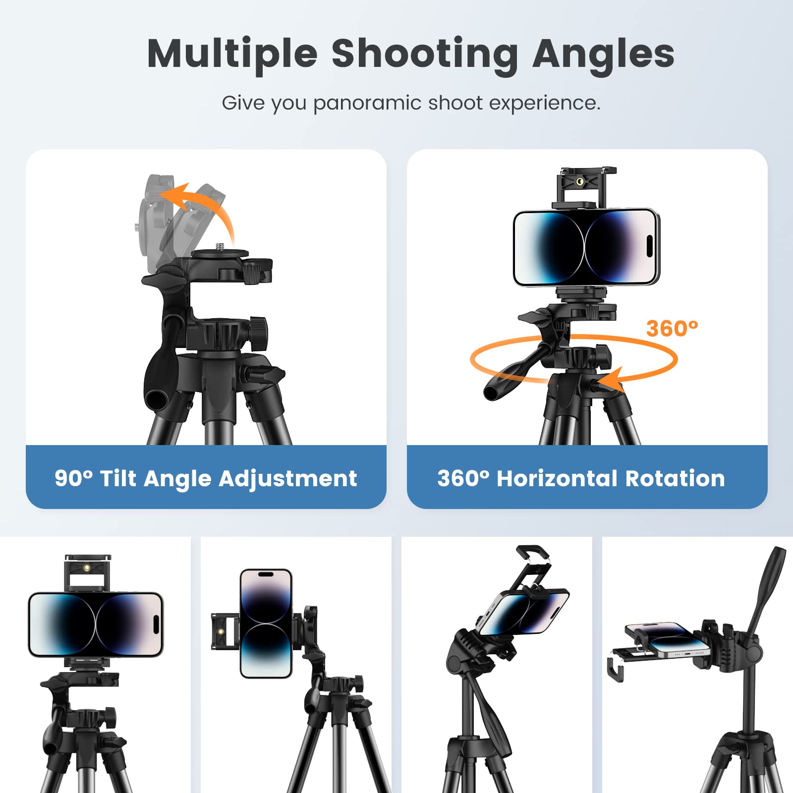 MoKo 60' Camera Tripod for Canon Nikon, Lightweight Aluminum DSLR Camera Stand Holder with Carrying Bag, Universal Phone Tablet Mount and Wireless Remote, Max Load 6.61 lbs, Black