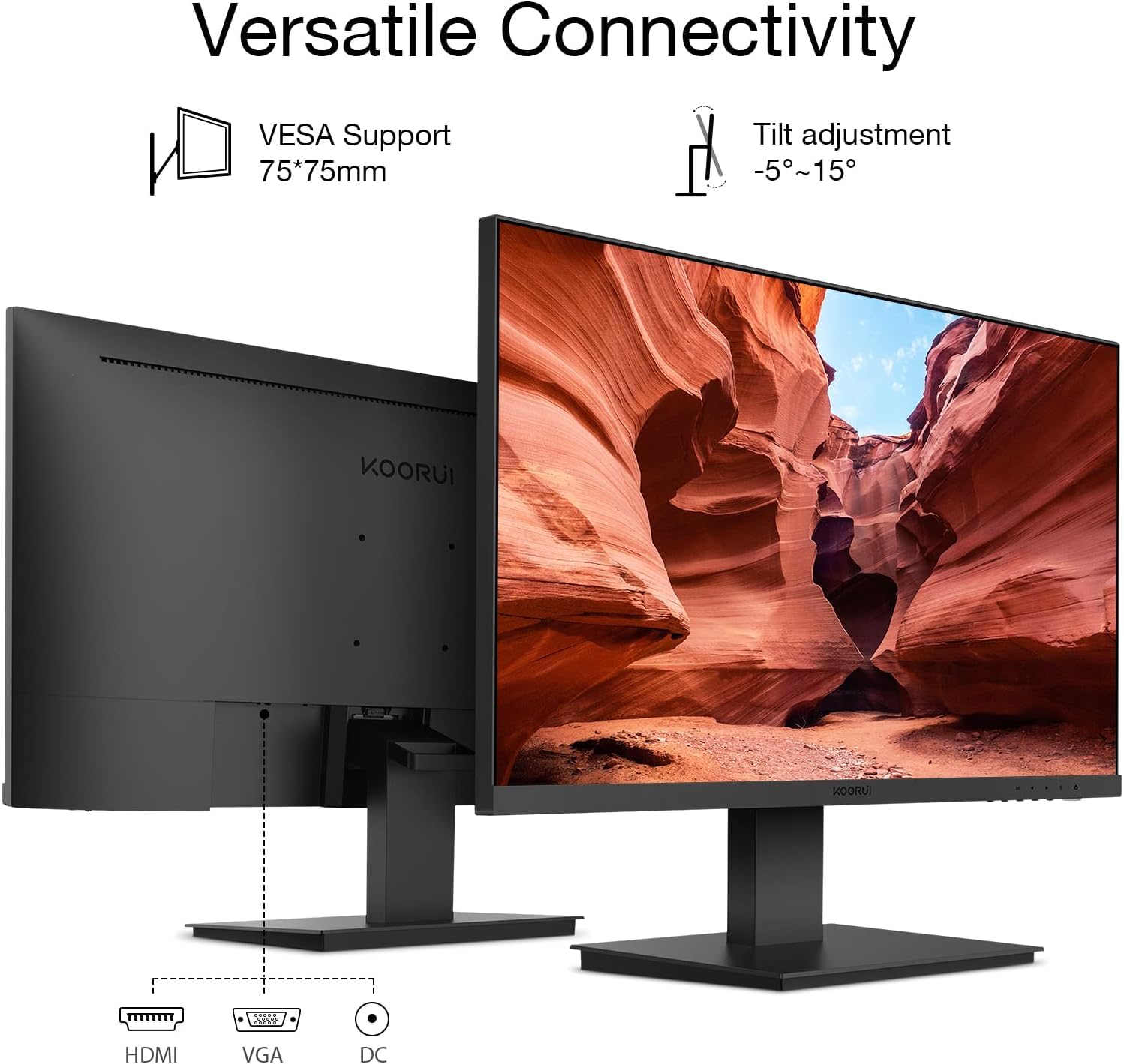 Koorui 24 Inch Computer Monitor Full Hd 1920 X 1080P Va Display 75Hz 3000:1 Contrast Ratio With Hdmi, Vga, Frameless, 75 X 75 Mm