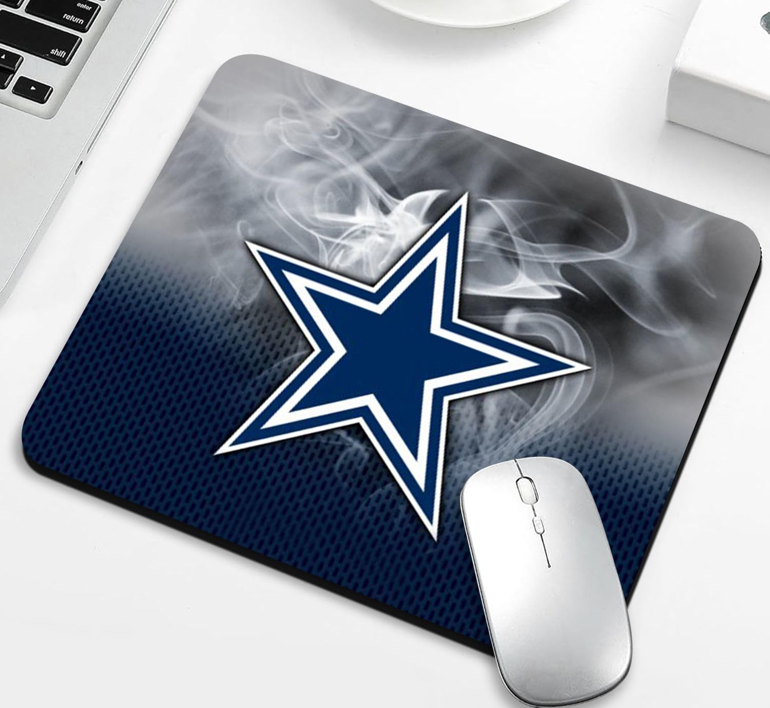 Zyjtek Gaming Mouse Pad For Football Sports Fans,White Blue Design Non Slip Rubber Base Square Mousepad For Computers Laptop Des