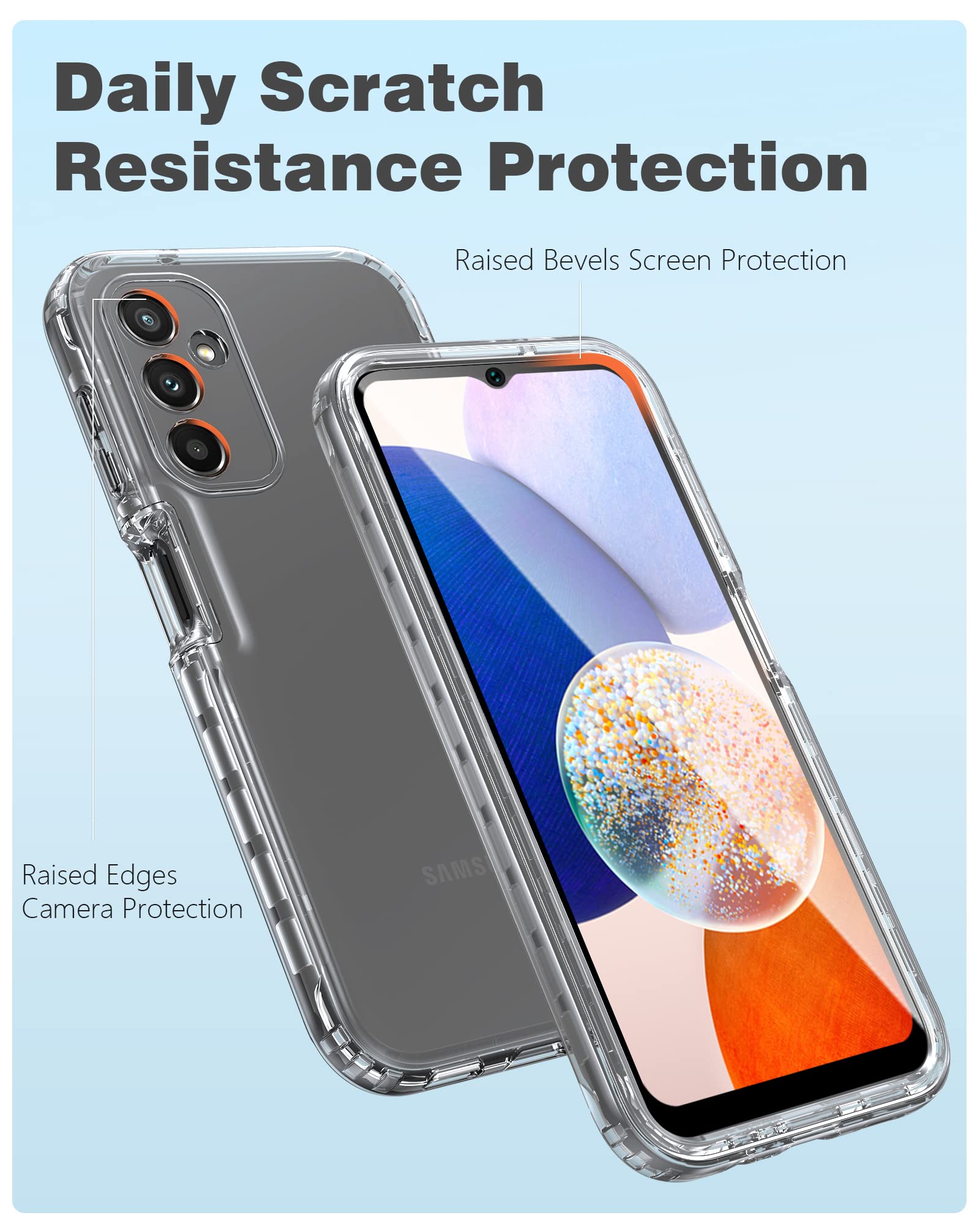 Fntcase For Samsung Galaxy A14 5G Case: Clear Shockproof Protective Phone Case With Built In Screen Protector   Slim Rugged Dual