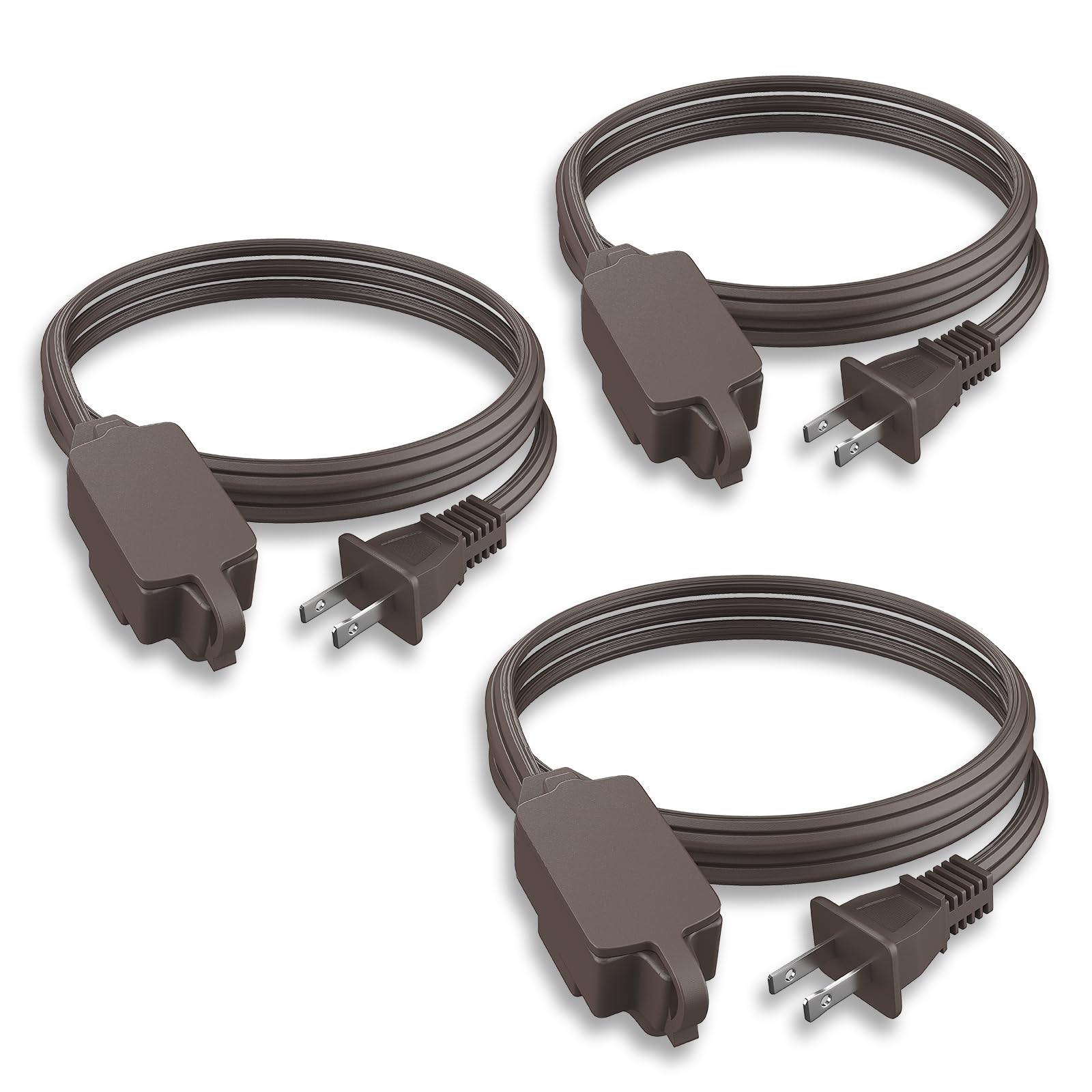 Plugtul Indoor Extension Cord 6 Ft, 2 Prong Brown Extension Cord, 3 Polarized Outlets With Safety Cap Protect For Home Office, 1