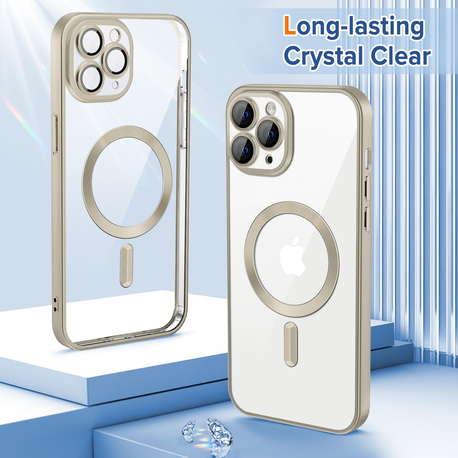 Hython Magnetic Clear Case For Iphone 11 Pro Case With Camera Lens Protector [Compatible With Magsafe] Luxury Plating Edge Slim