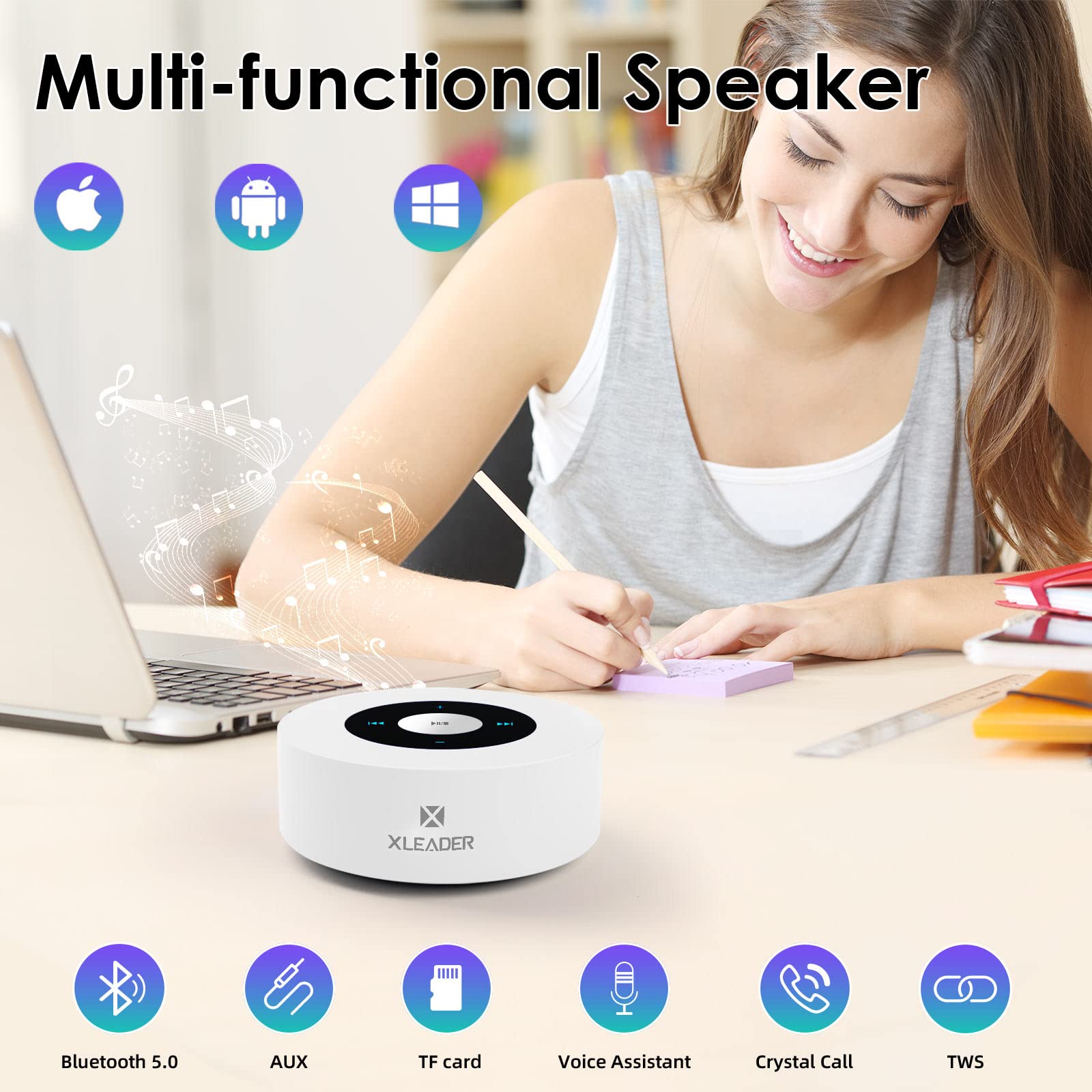 Xleader Soundangel A8 Bluetooth Speaker, White, 15H Music Playtime, Waterproof Case, 3.5Mm Audio Cable, Micro Usb Charging Cable